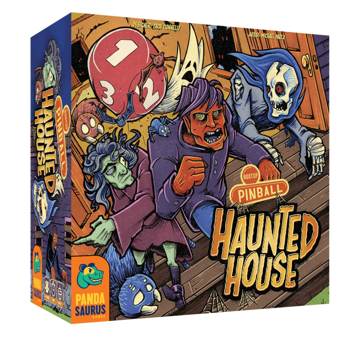 Pandasaurus box packaging showing haunted house theme and contents benefit vivid presentation