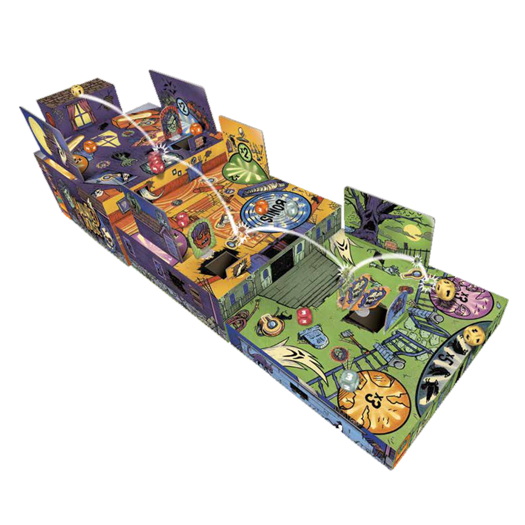 Pandasaurus in-play action with players flicking dice for fast engaging family fun