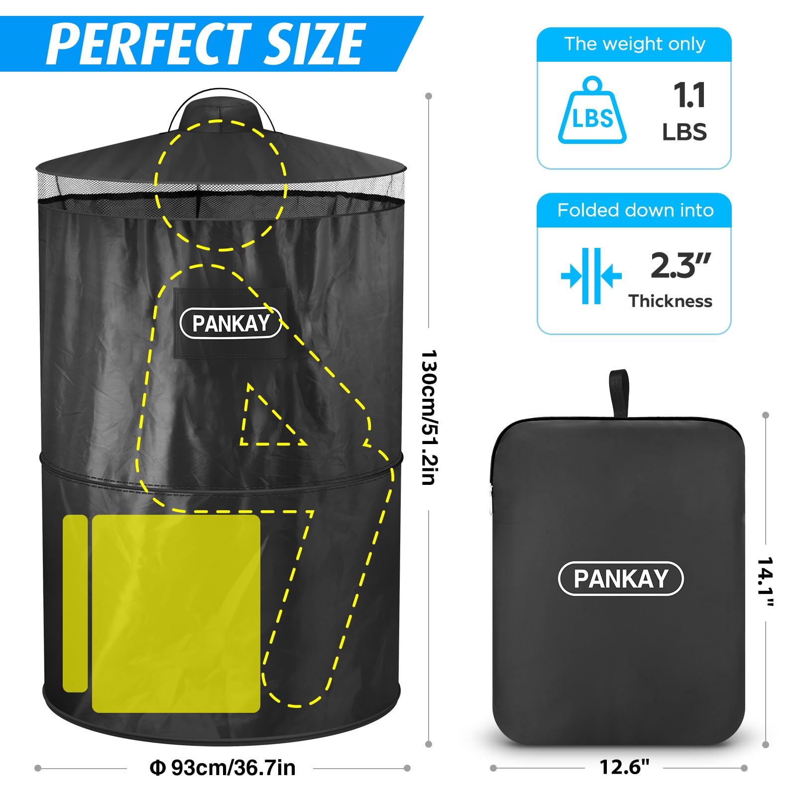 PANKAY open interior displaying tall 51 inch space for standing and changing comfortably