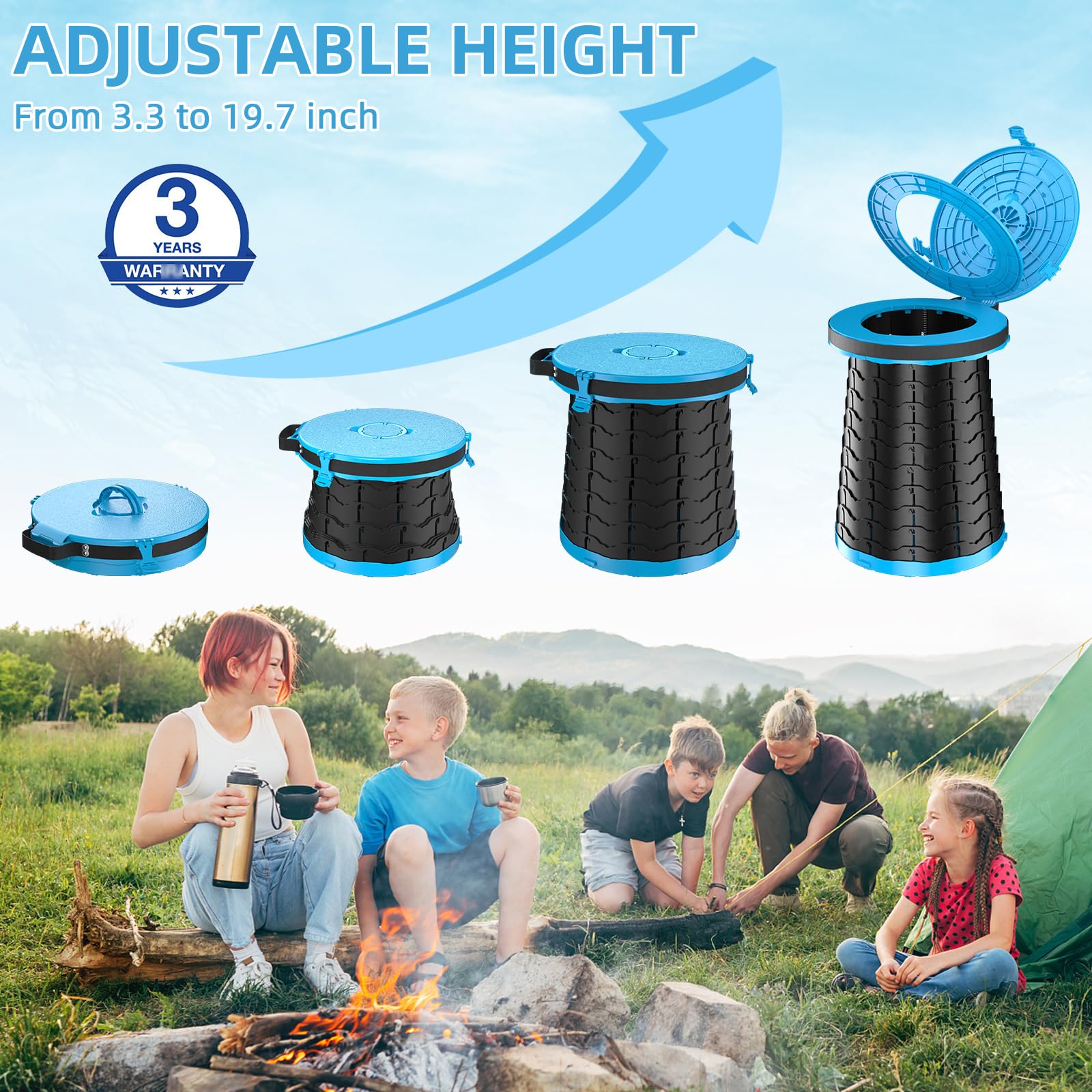 Panmout folded and strapped portable toilet packed for travel and easy storage