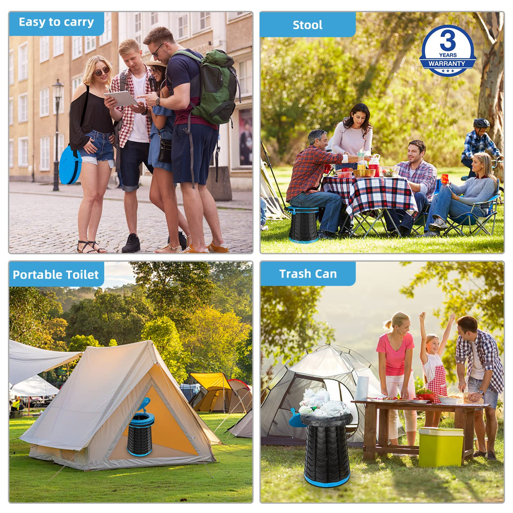 Panmout portable toilet in use at a campsite demonstrating quick setup benefit