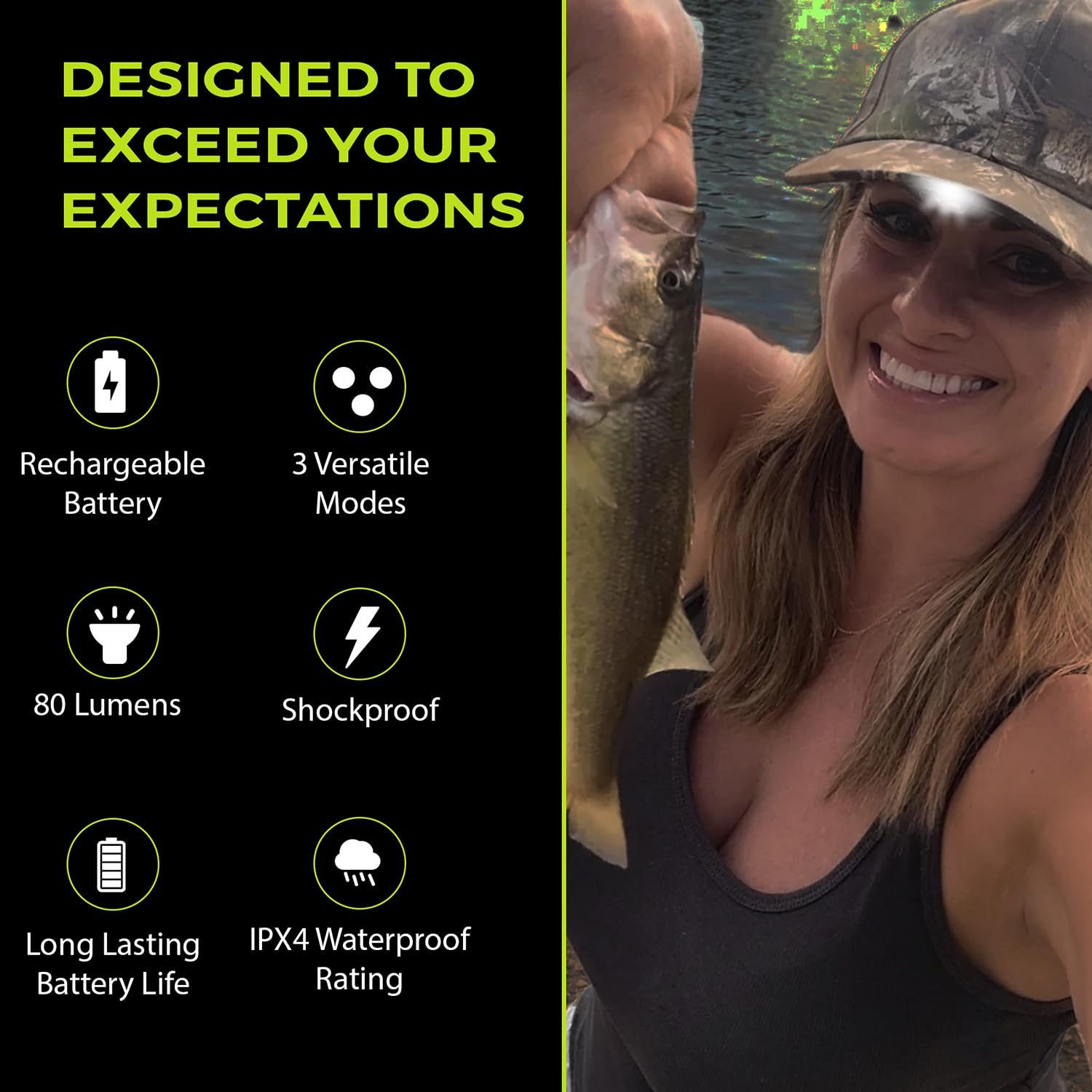 Panther Vision cap worn by runner at night showing path illumination benefit visibility while running