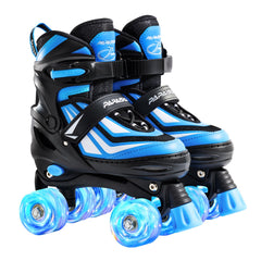 PAPAISON front view of adjustable skates showing easy entry and secure straps for comfort