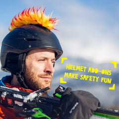 ParaWild mohawk on child's helmet in snow demonstrating secure fit and fun style