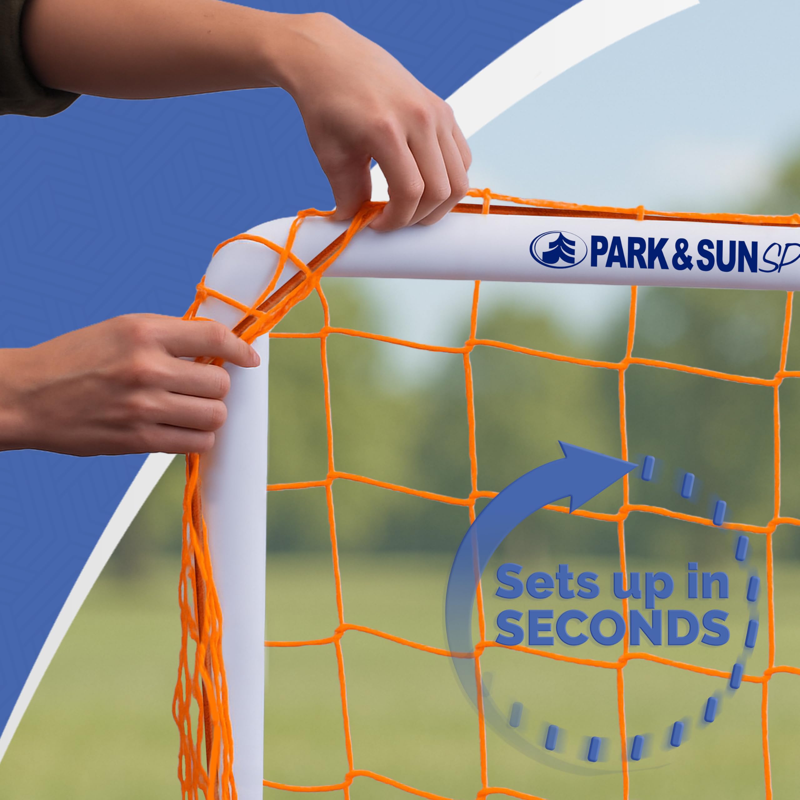 Park & Sun Sports bungee cord frame detail showing elastic fit for fast installation benefit