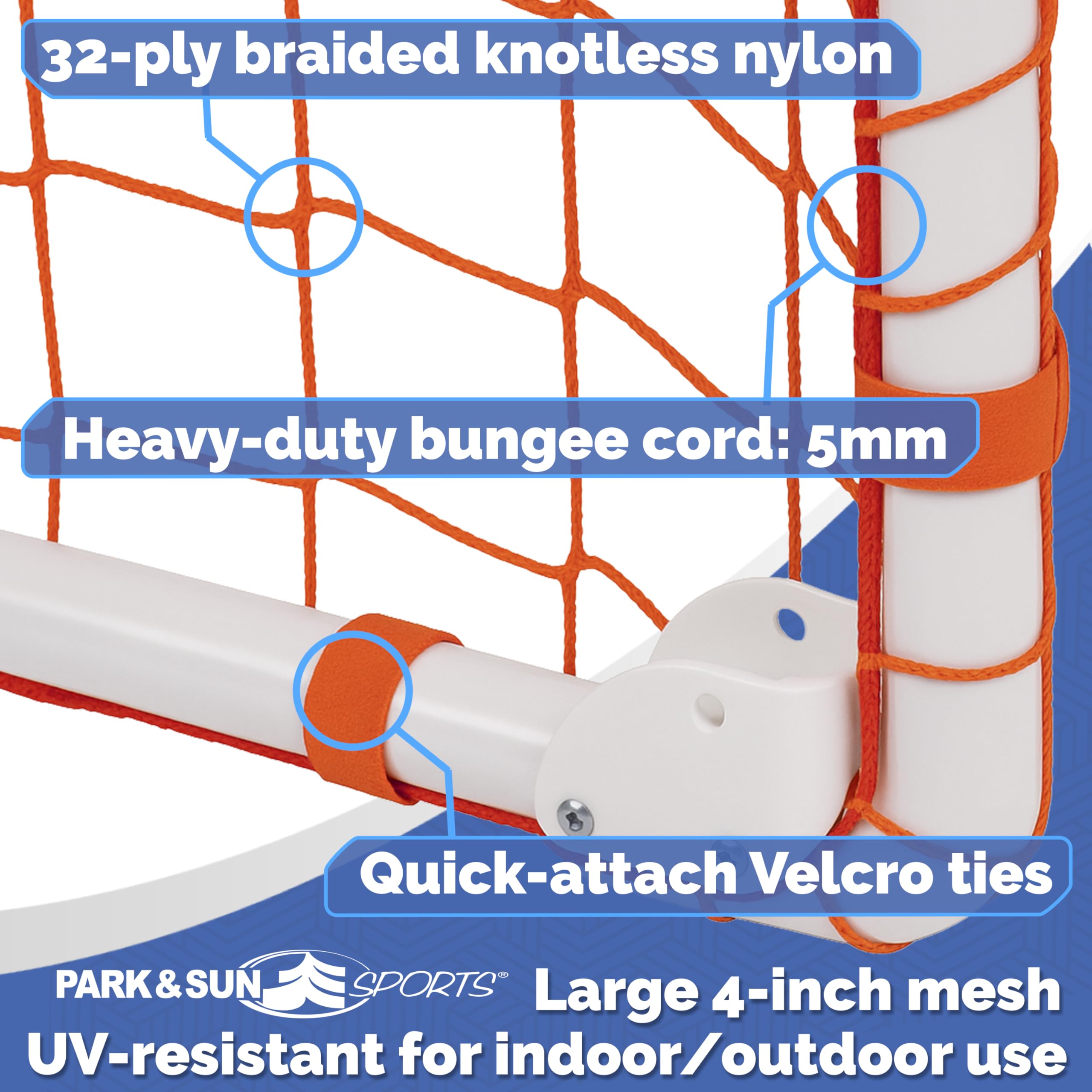 Park & Sun Sports close-up of 32-ply braided knotless nylon highlighting durability benefit