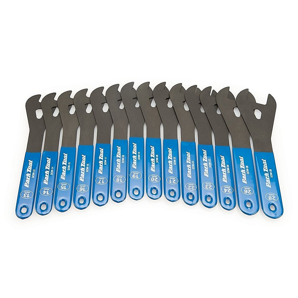 Park Tool cone wrench set front view showing full size range and durable finish