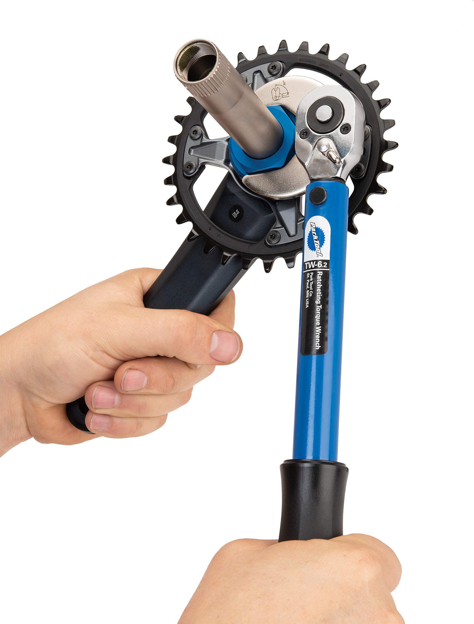 Park Tool LRT-4 shown installed on Shimano direct-mount chainring during maintenance, enables safe removal
