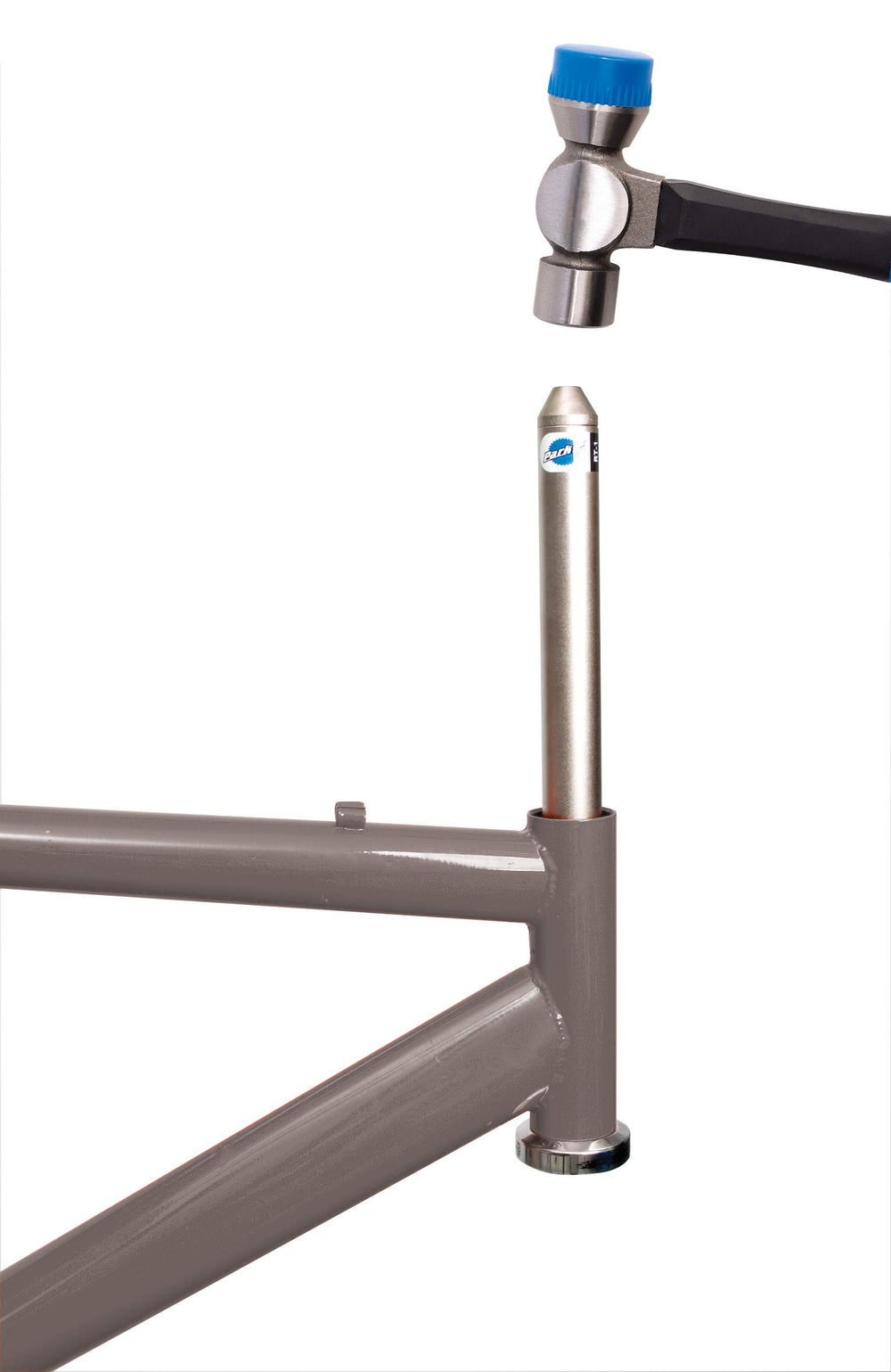 Park Tool RT-1 in use pulling a headset cup from a bike frame for damage-free removal