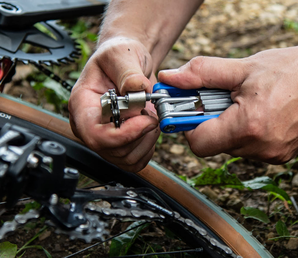 Park Tool staged with MTB gear in a lifestyle shot conveying trail-ready convenience