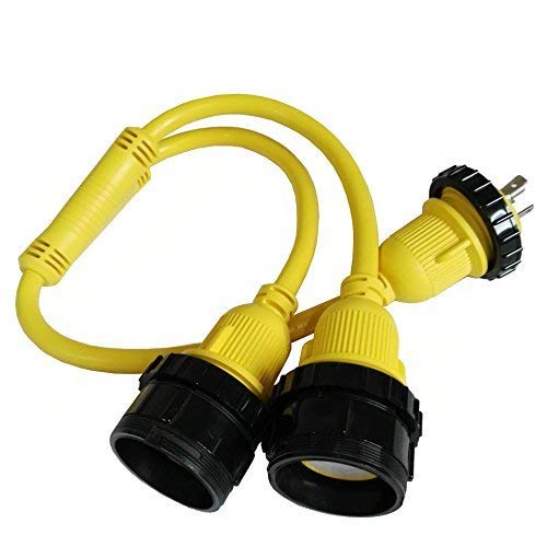 Parkworld adapter in RV hookup scene demonstrating convenient power sharing without rewiring