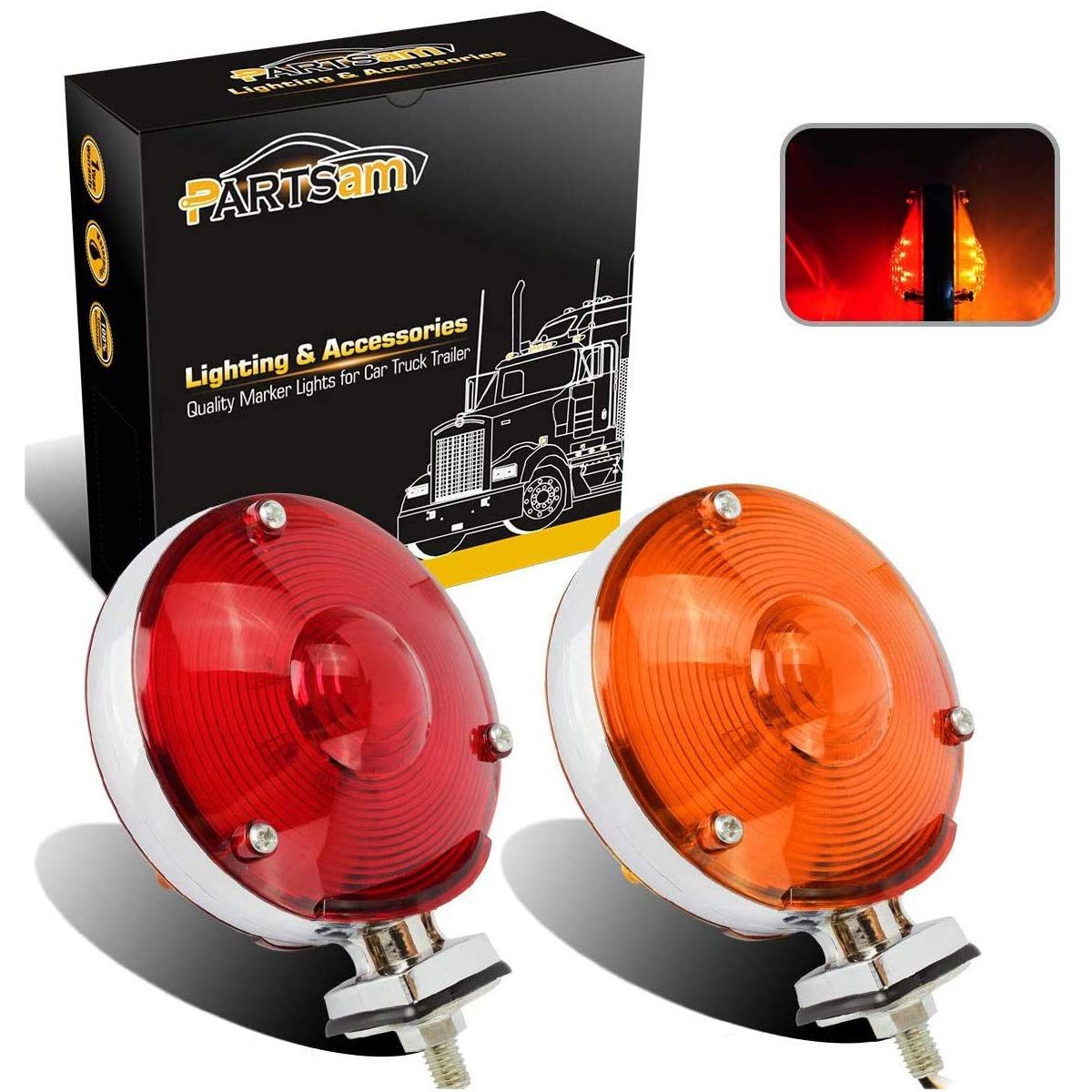 Partsam front amber face close-up showing bright signal and improved visibility