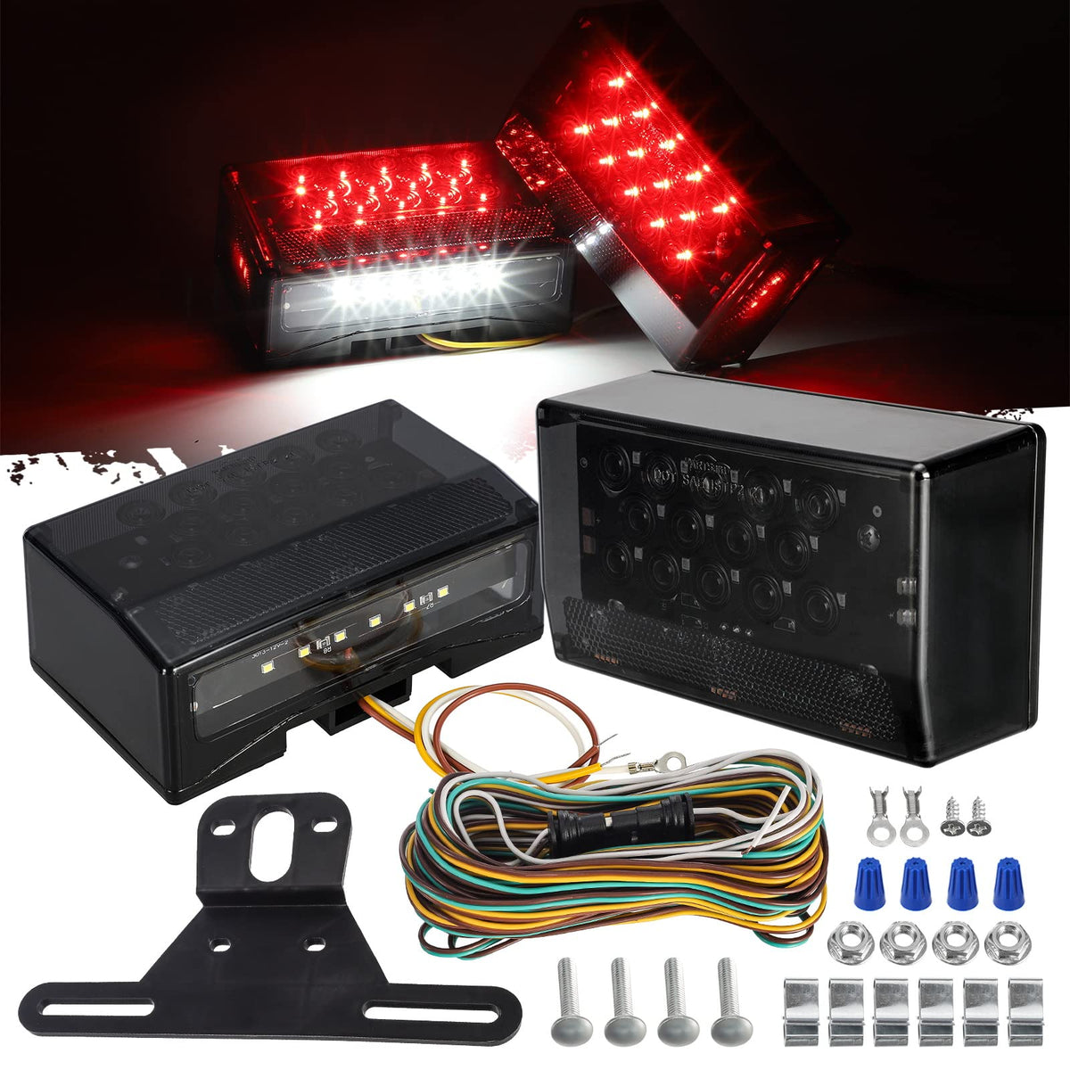 Partsam front view of rectangular LED lights showing durable sealed housing and bright output