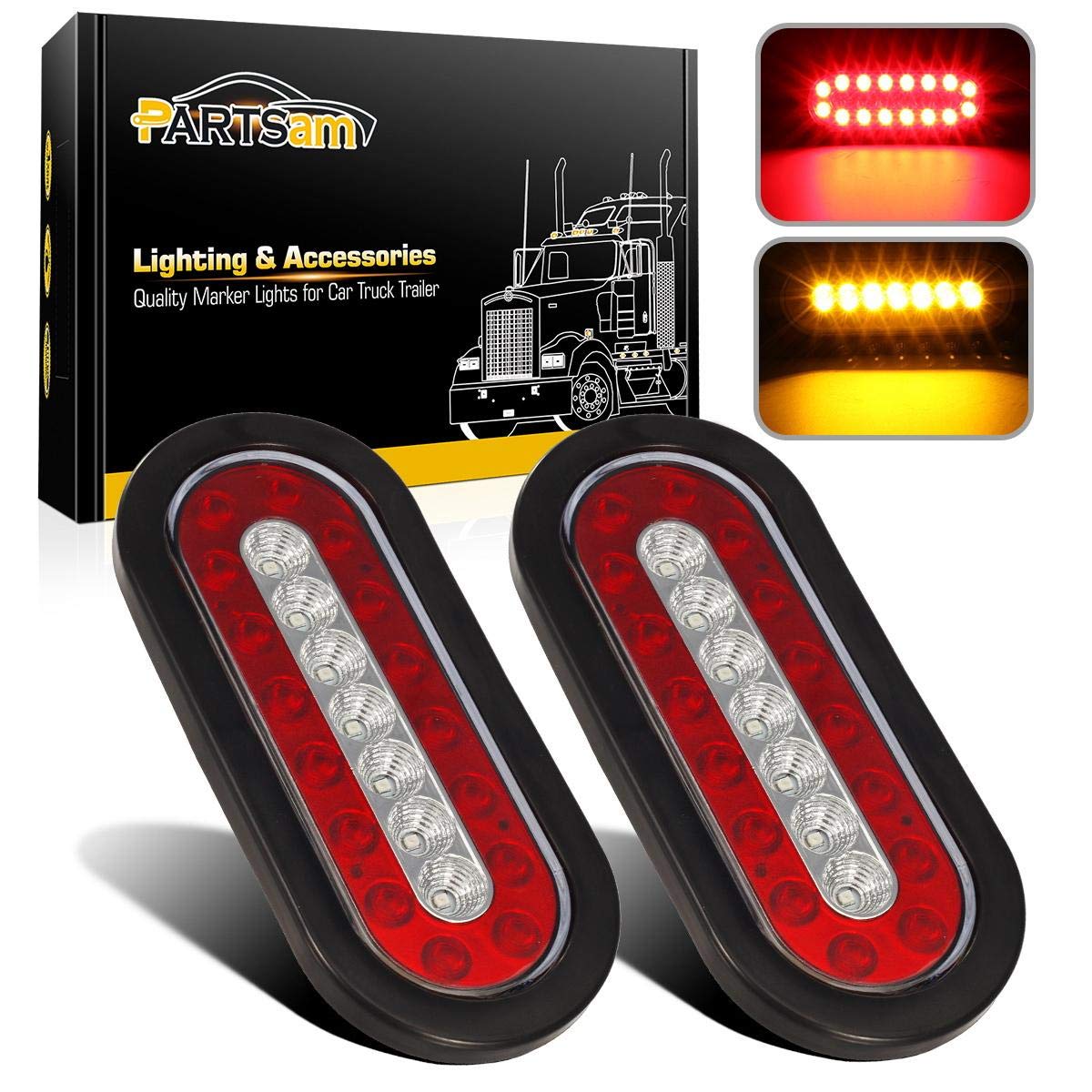 Partsam front view of oval LED tail light showing clear, bright ring and reflector benefit