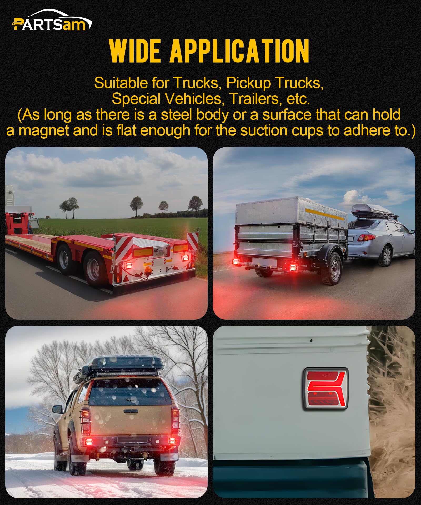 Partsam lights mounted on a trailer tailgate providing increased road visibility benefit