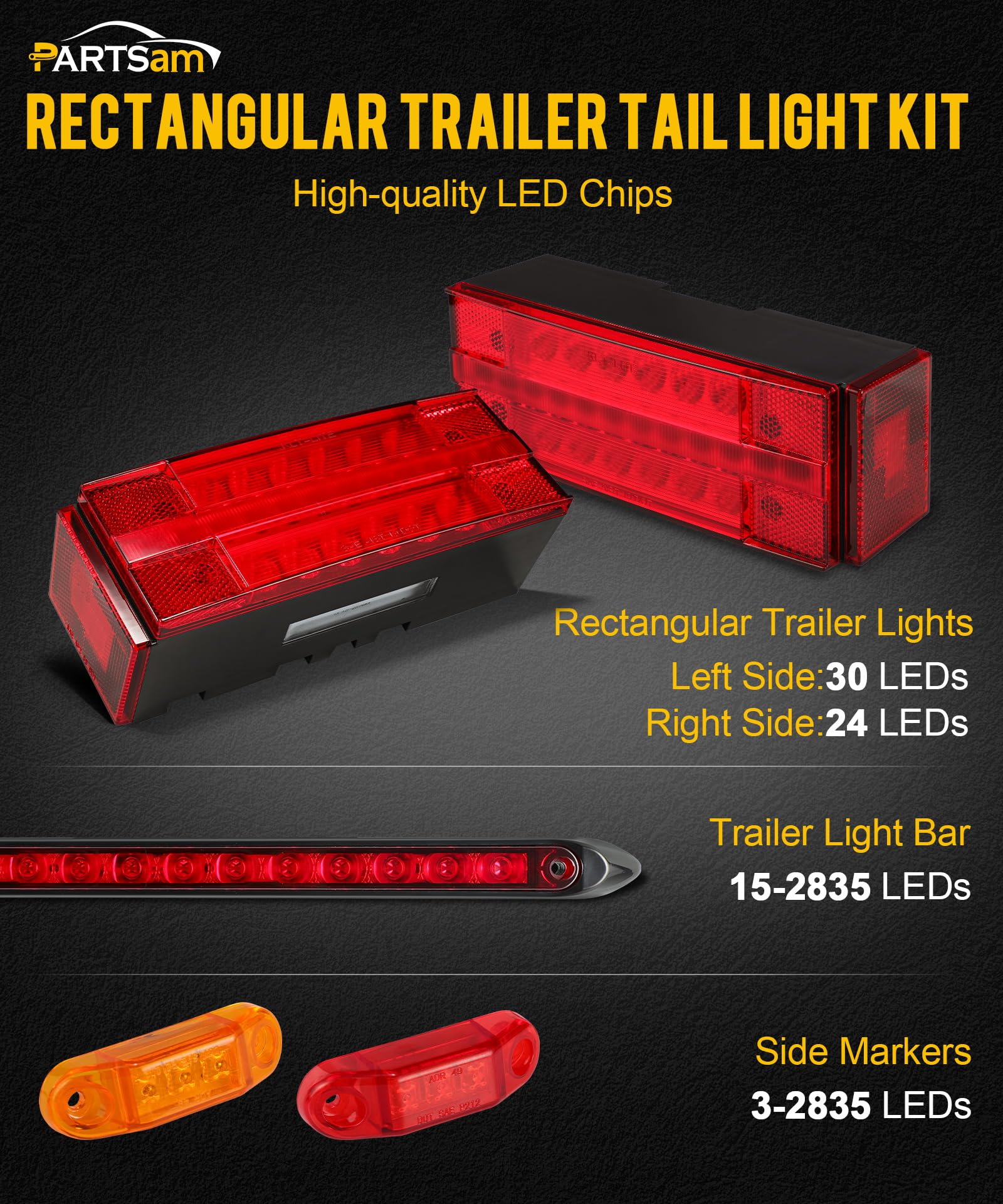 Partsam close-up of tail light lens and sealed circuit board highlighting waterproof protection