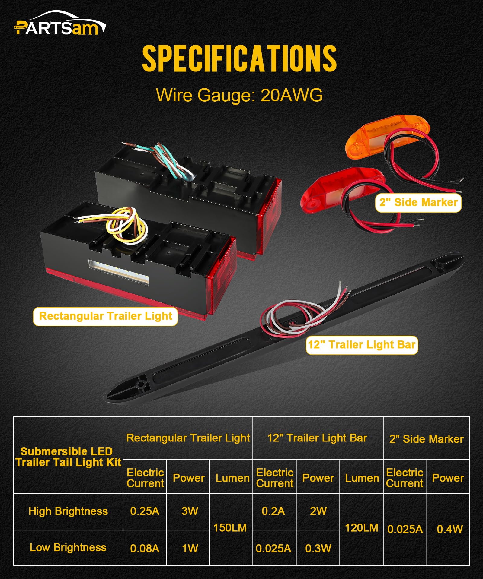 Partsam set of amber and red side markers with reflective stickers improving side visibility