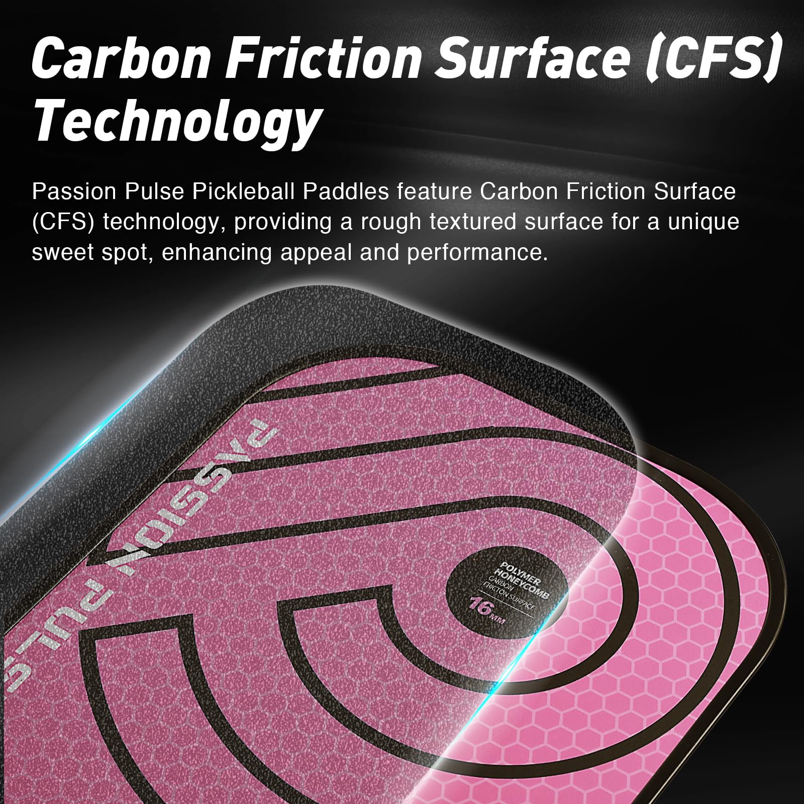 Passion Pulse close-up of T700 carbon face texture delivering enhanced spin and grip