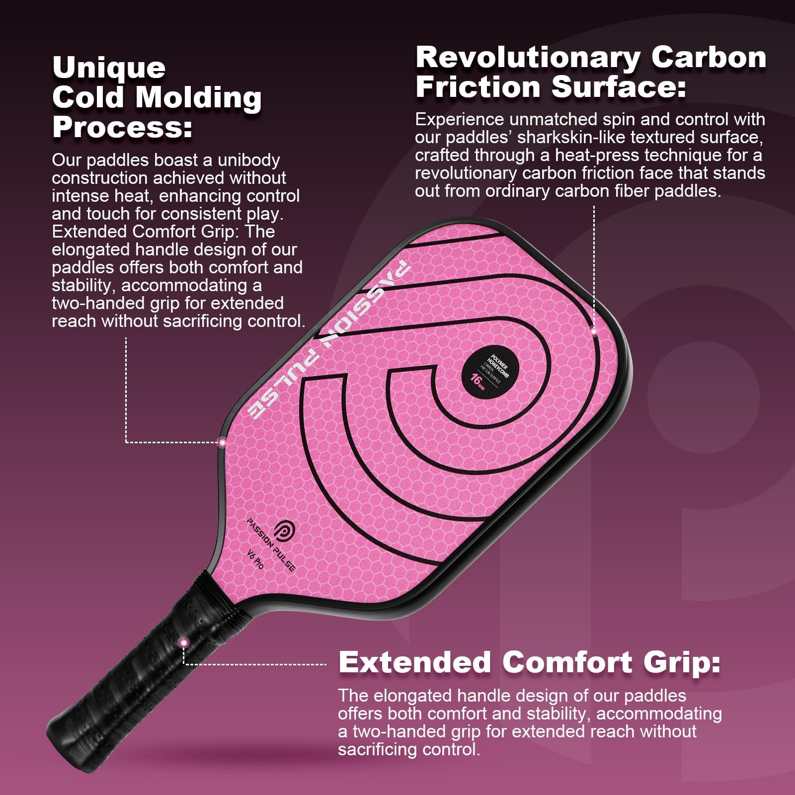 Passion Pulse handle detail showing extended cushioned grip for secure, comfortable hold