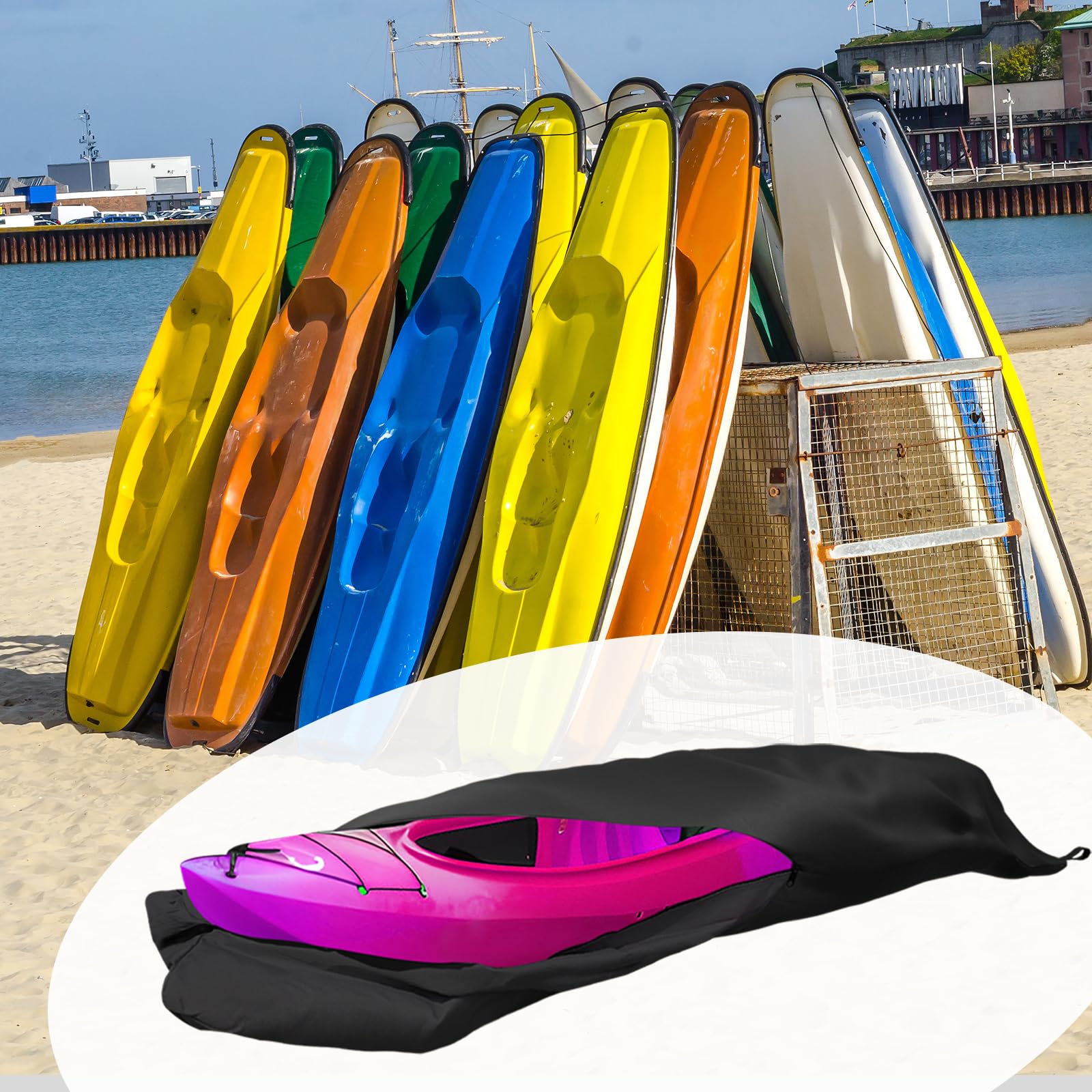 Pastlla full coverage on kayak side view protecting hull and cockpit