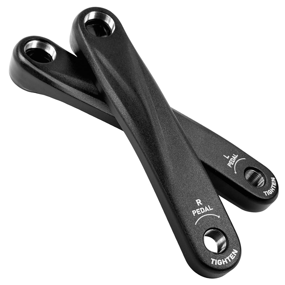 PATHGNAR crank arm front view showing shape and black finish for sleek look