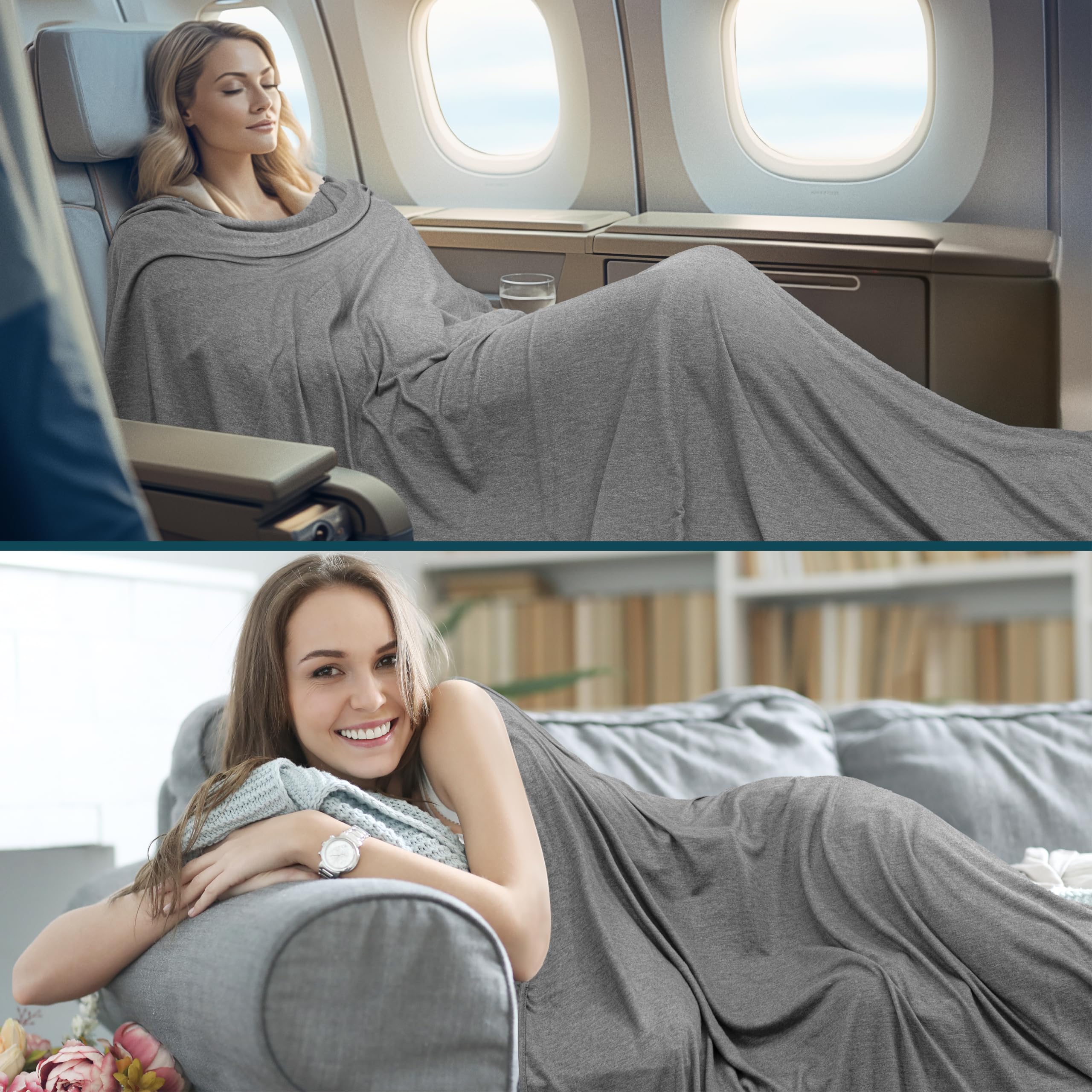 PAVILIA blanket folded inside backpack for easy packing and storage