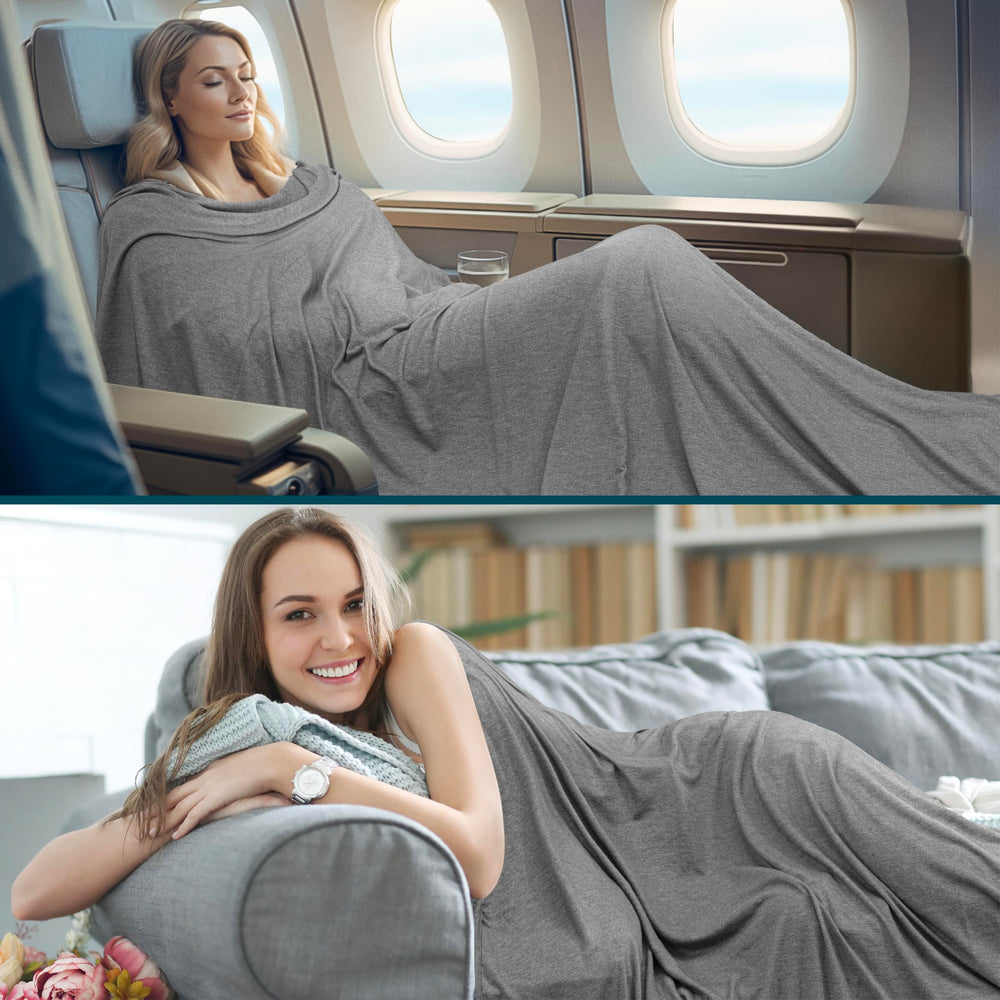 PAVILIA blanket folded inside backpack for easy packing and storage