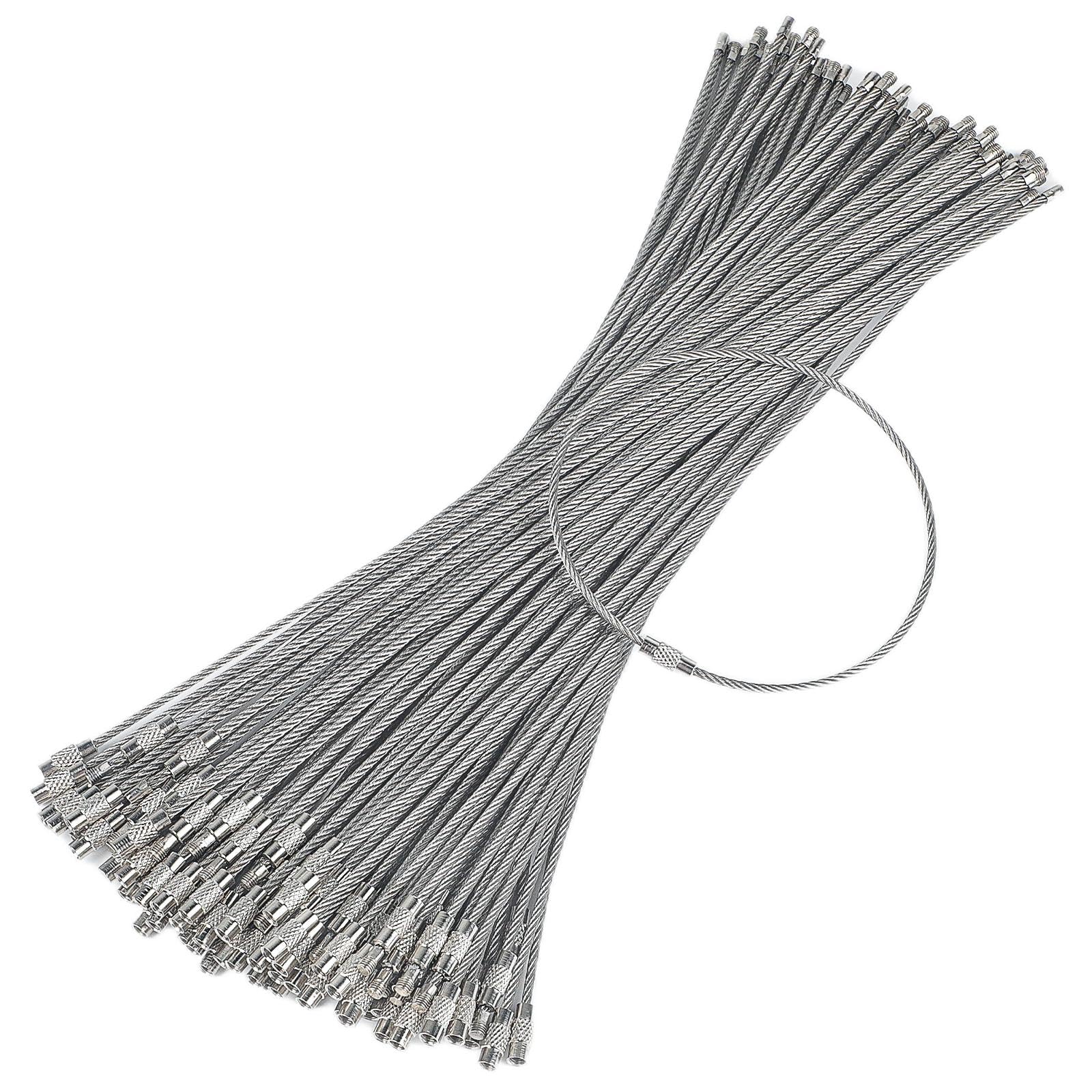 Pawfly front packaging showing 50 stainless steel keychain cables for bulk use and organization