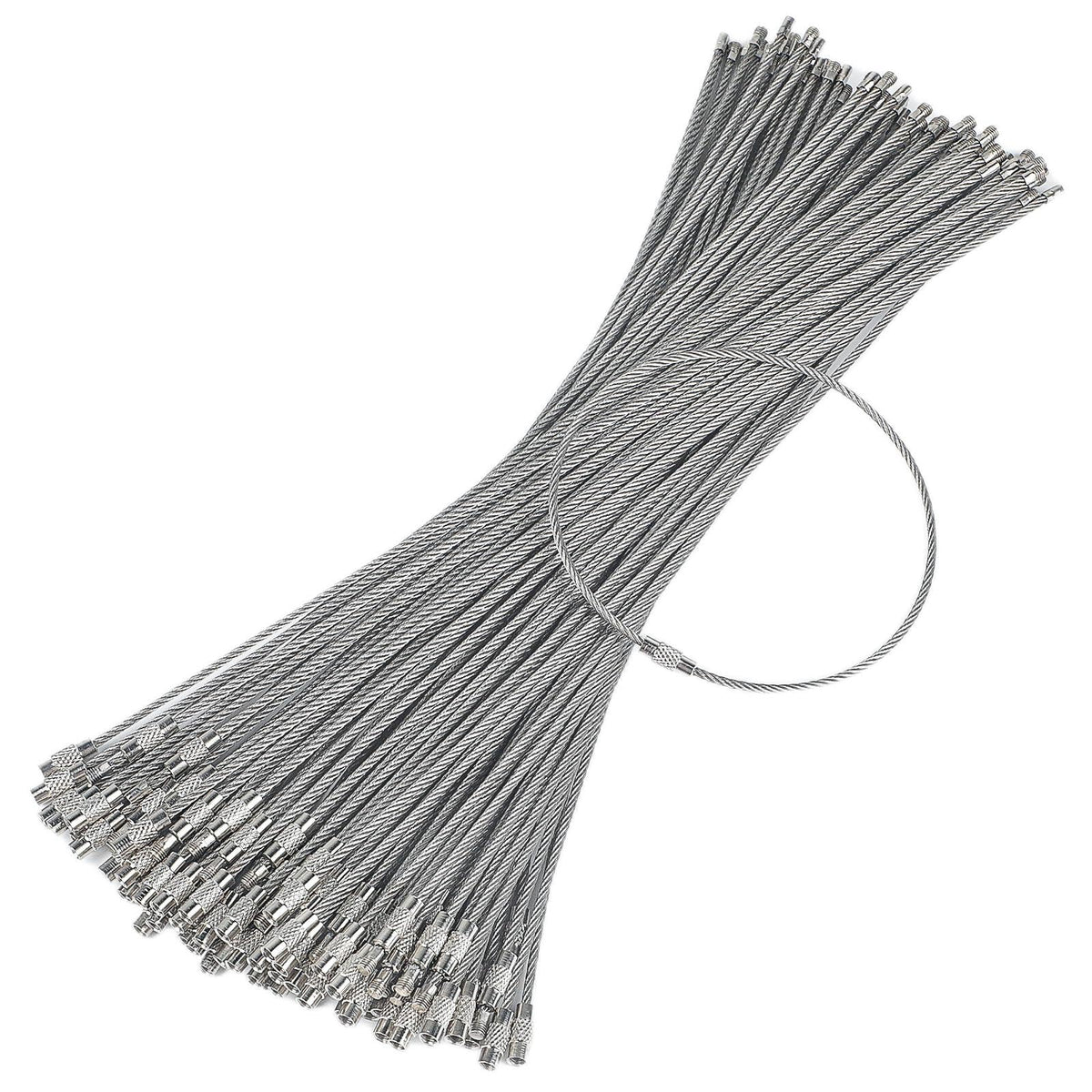 Pawfly front packaging showing 50 stainless steel keychain cables for bulk use and organization