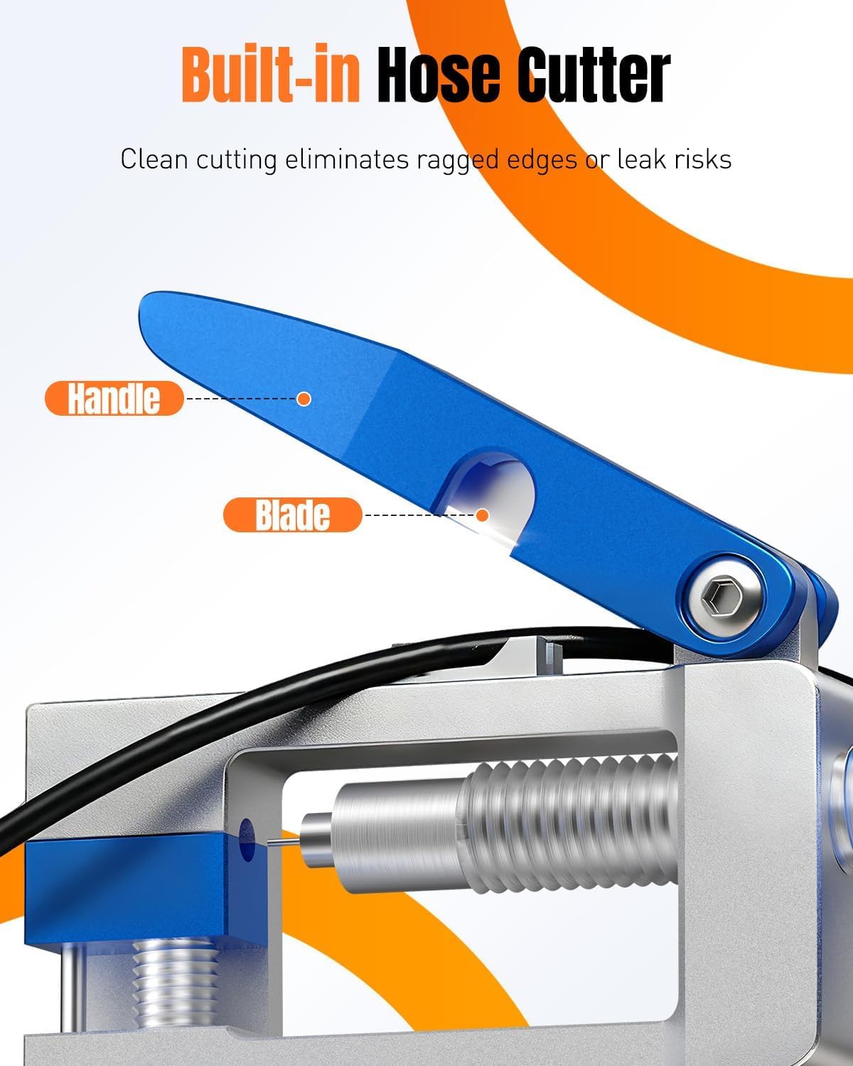 Pawfly hydraulic hose cutter detail producing smooth, burr-free cuts