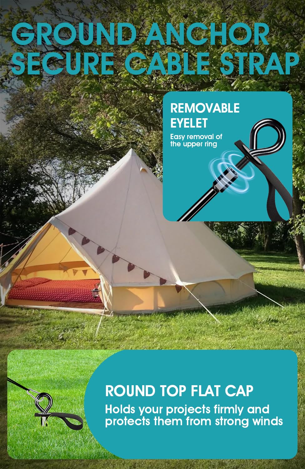 Backyard trampoline anchored by Payivsve stakes showing wind-proof stability benefit