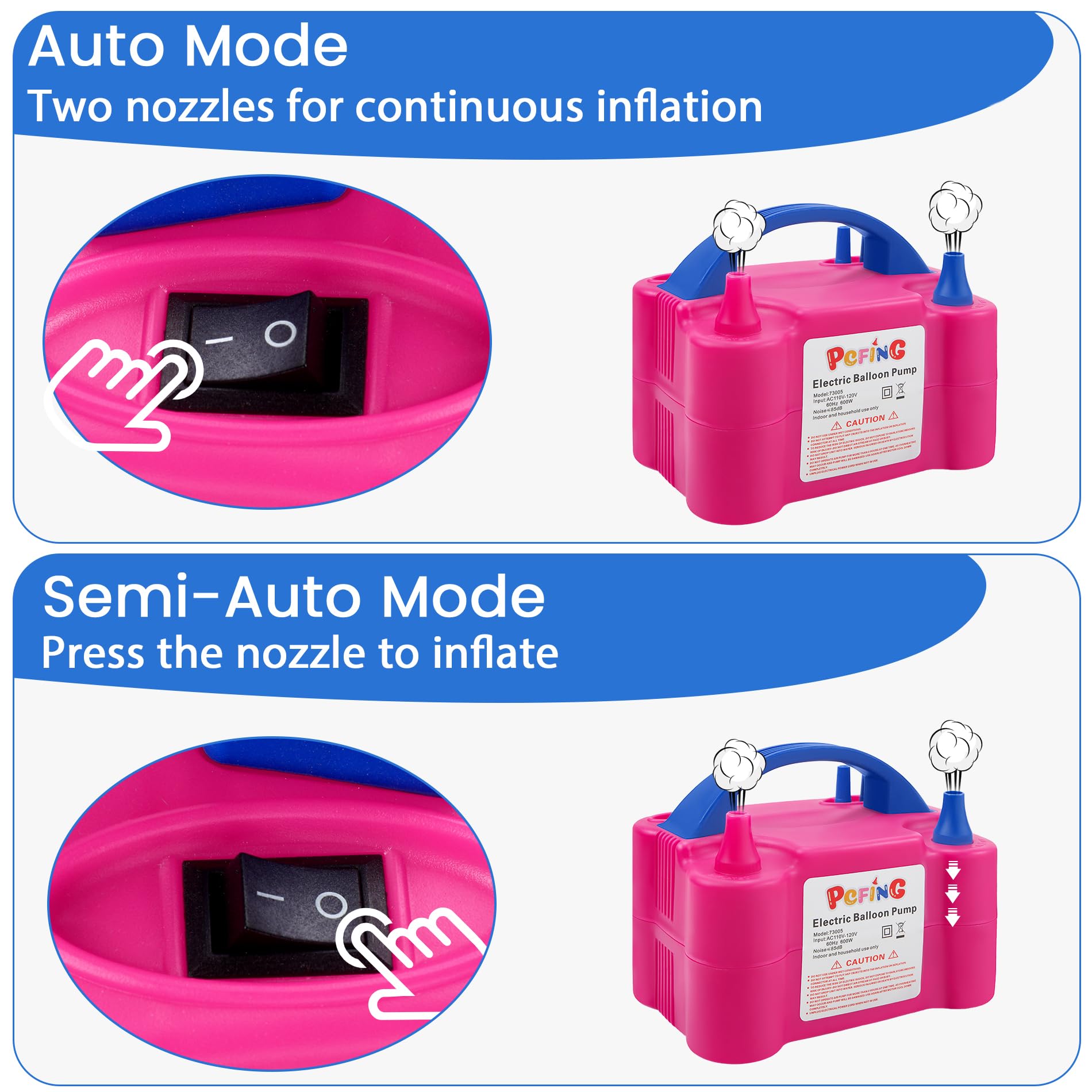 PCFING pump in use inflating balloons quickly for faster party setup