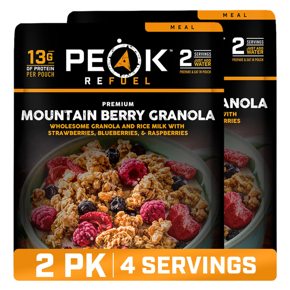 Peak Refuel front packaging showing two pouches and travel-friendly benefits