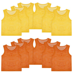 PEASUG front view of packaged 12 pinnies showing red and blue contrast for quick team ID