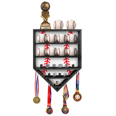 peccera front view of baseball display case showing organized memorabilia and clean look