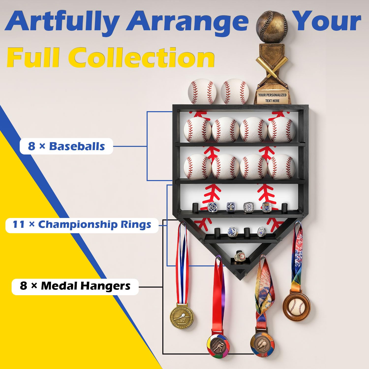 peccera top shelf holding a trophy and keepsake demonstrating display versatility