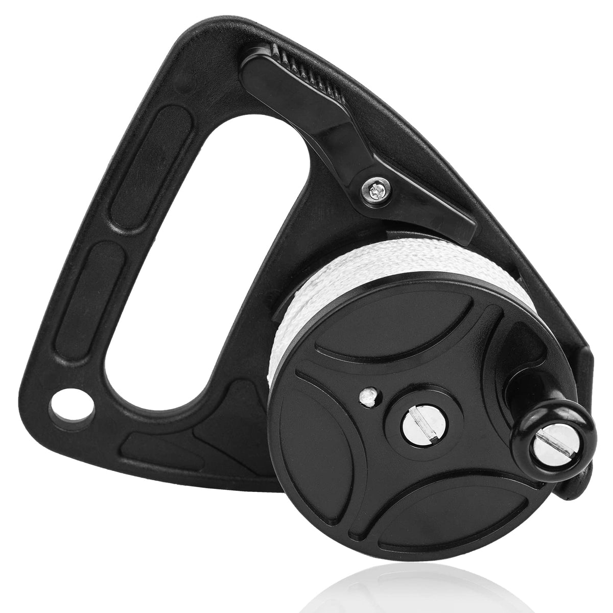 Pecihiko diving reel front view showing compact, durable design and easy grip