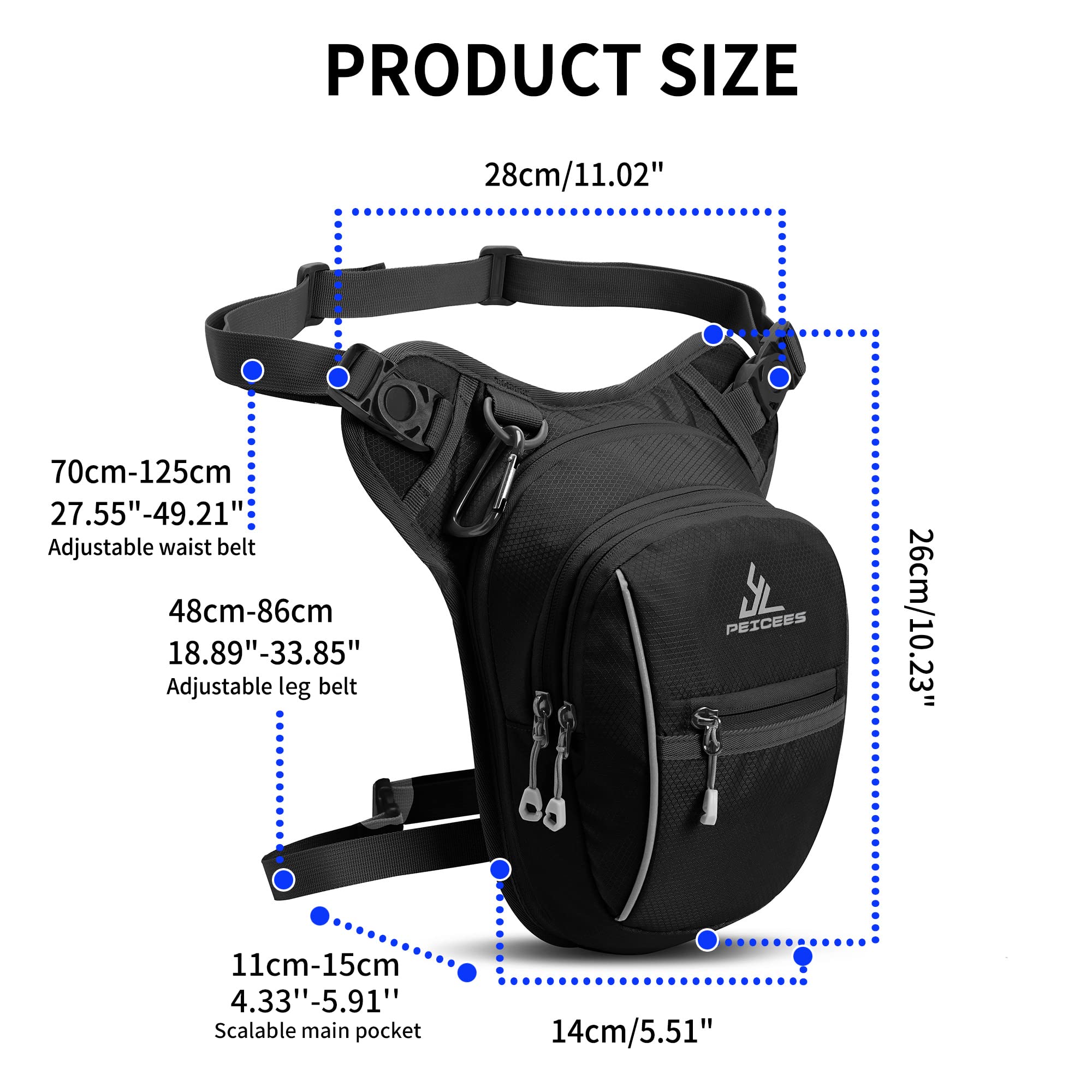 Peicees leg bag worn while riding a motorcycle showing hands-free convenience