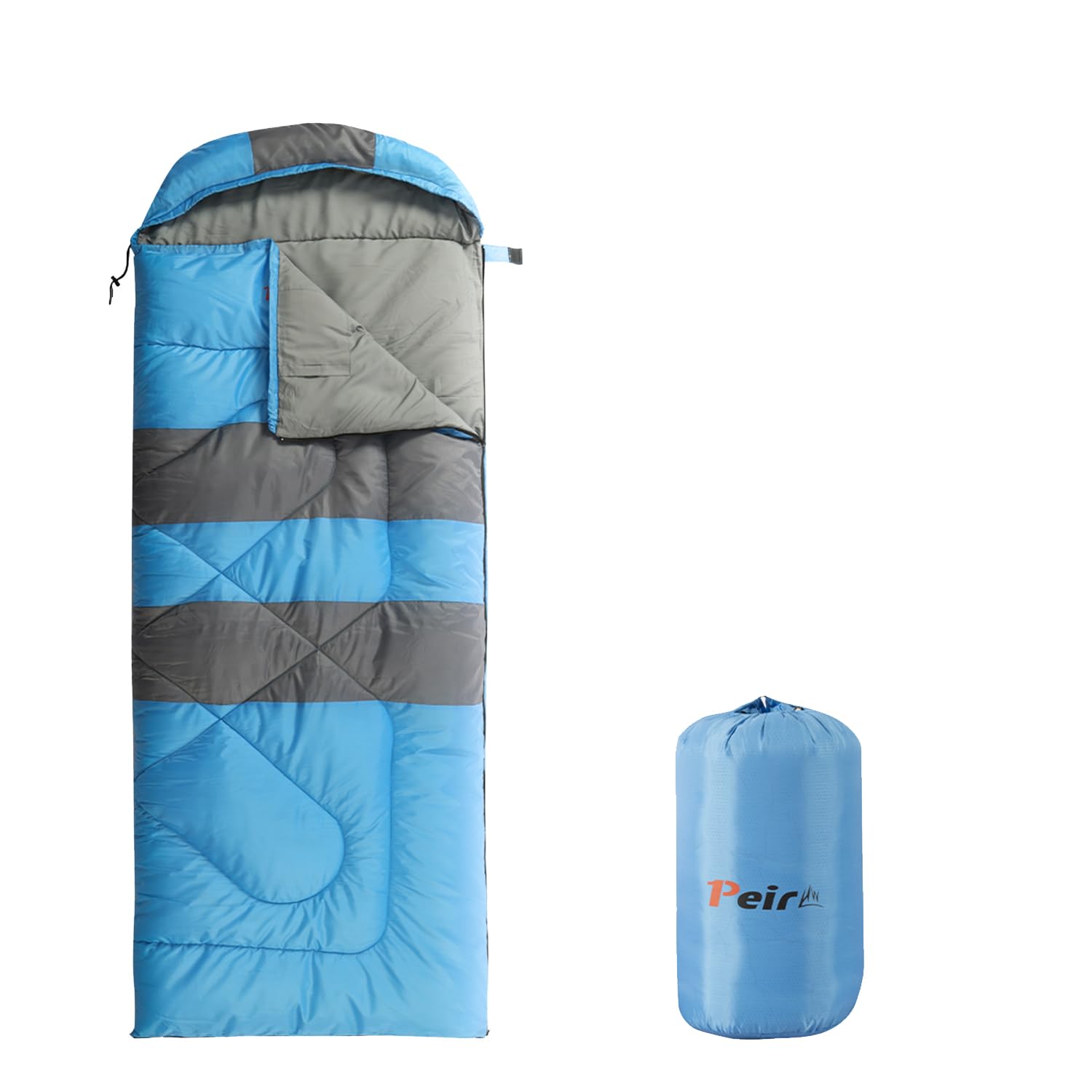 Peirhw blue sleeping bag front view showing lightweight protection