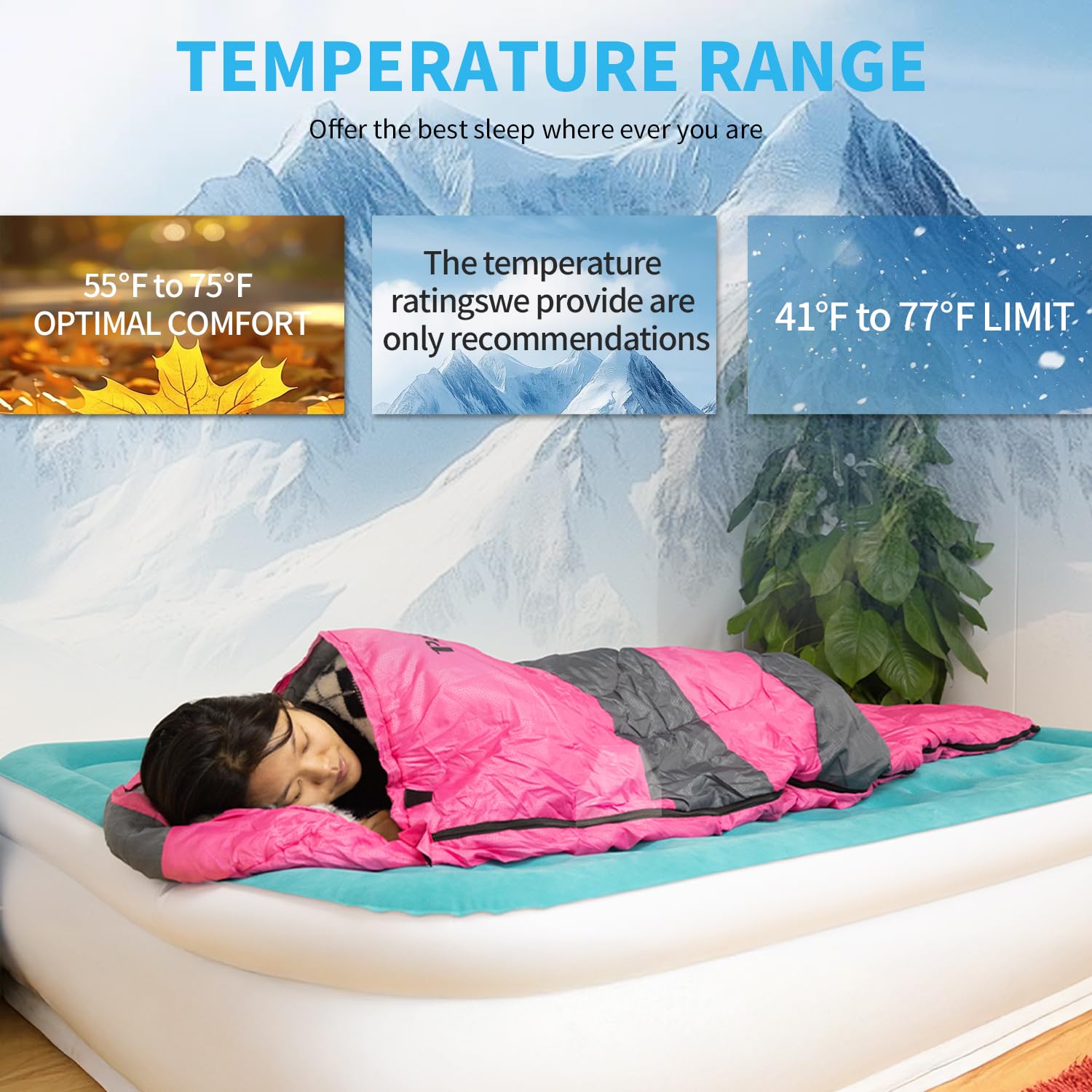 Peirhw two bags zipped together forming a double sleep surface