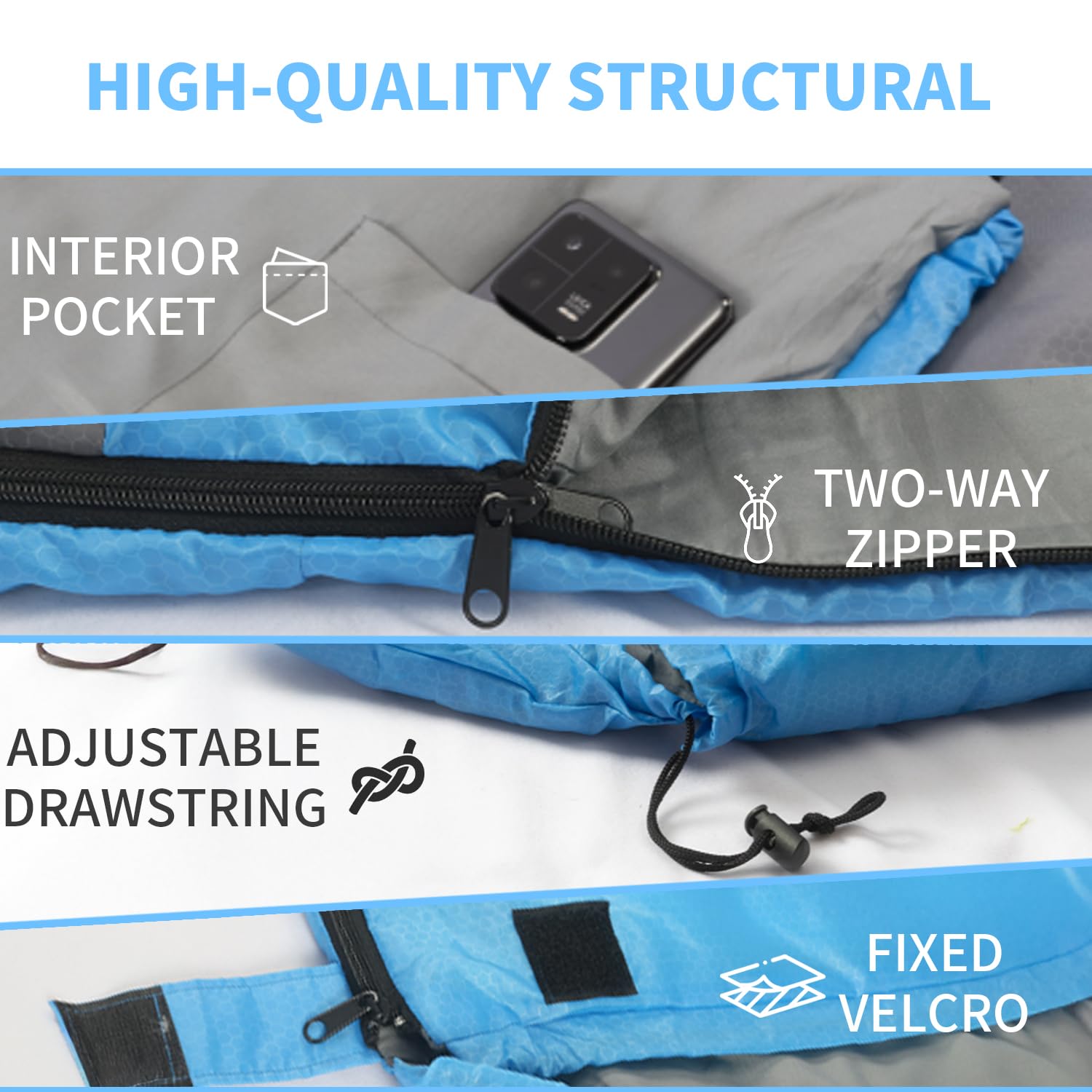 Peirhw double zipper and headrest detail for added warmth control