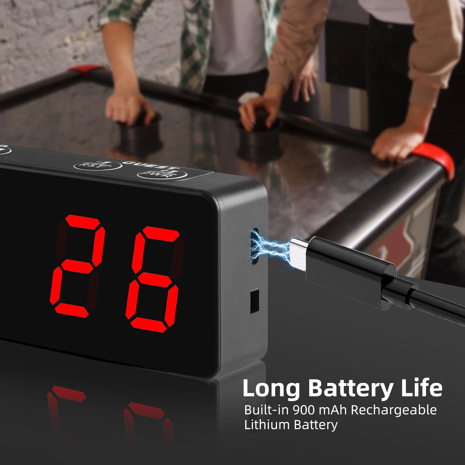 PELLOR USB-C charging port view showing easy rechargeable convenience