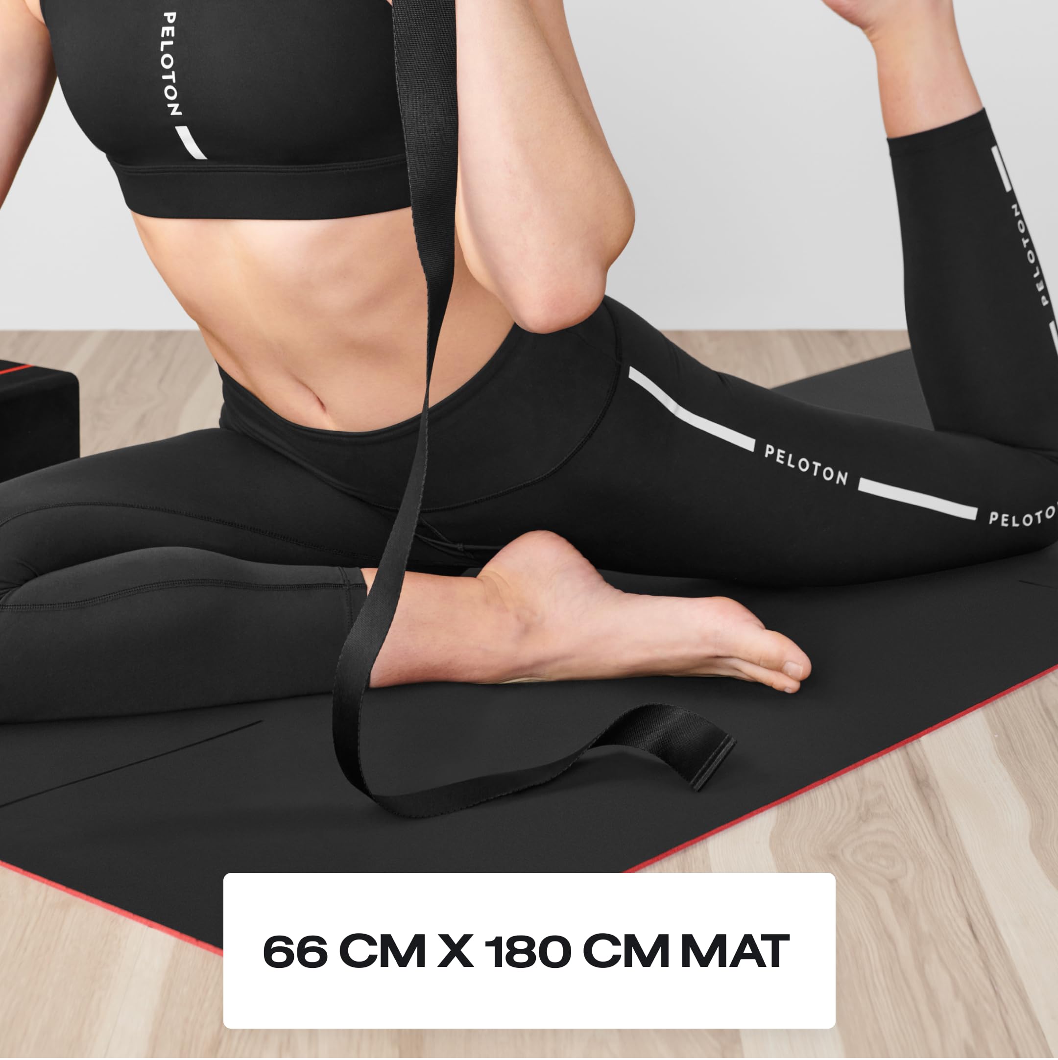 Peloton mat label showing natural rubber materials and care benefits
