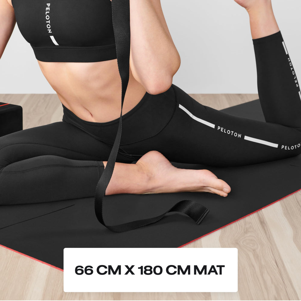 Peloton mat label showing natural rubber materials and care benefits