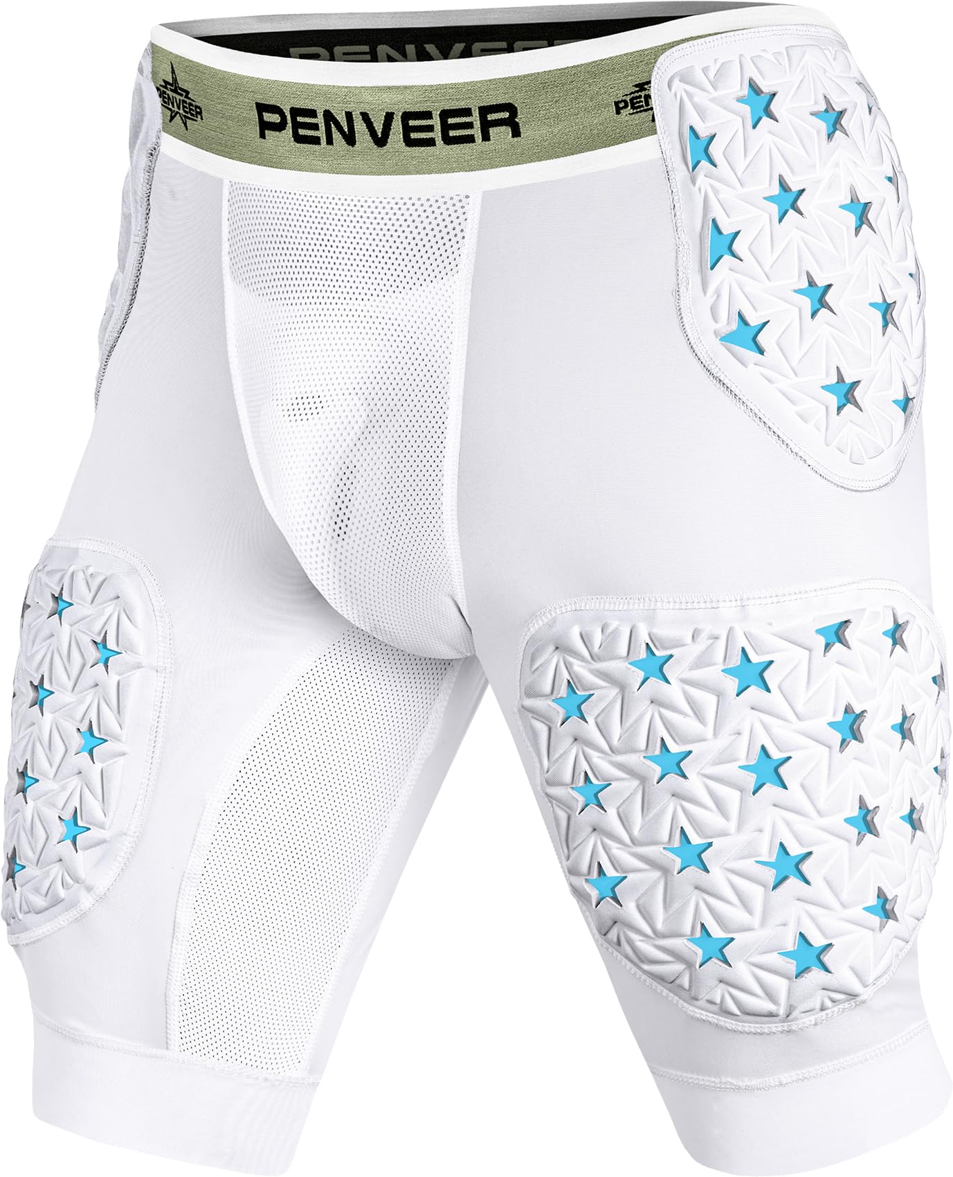 Penveer front view showing five pads and sleek compression fit for secure protection