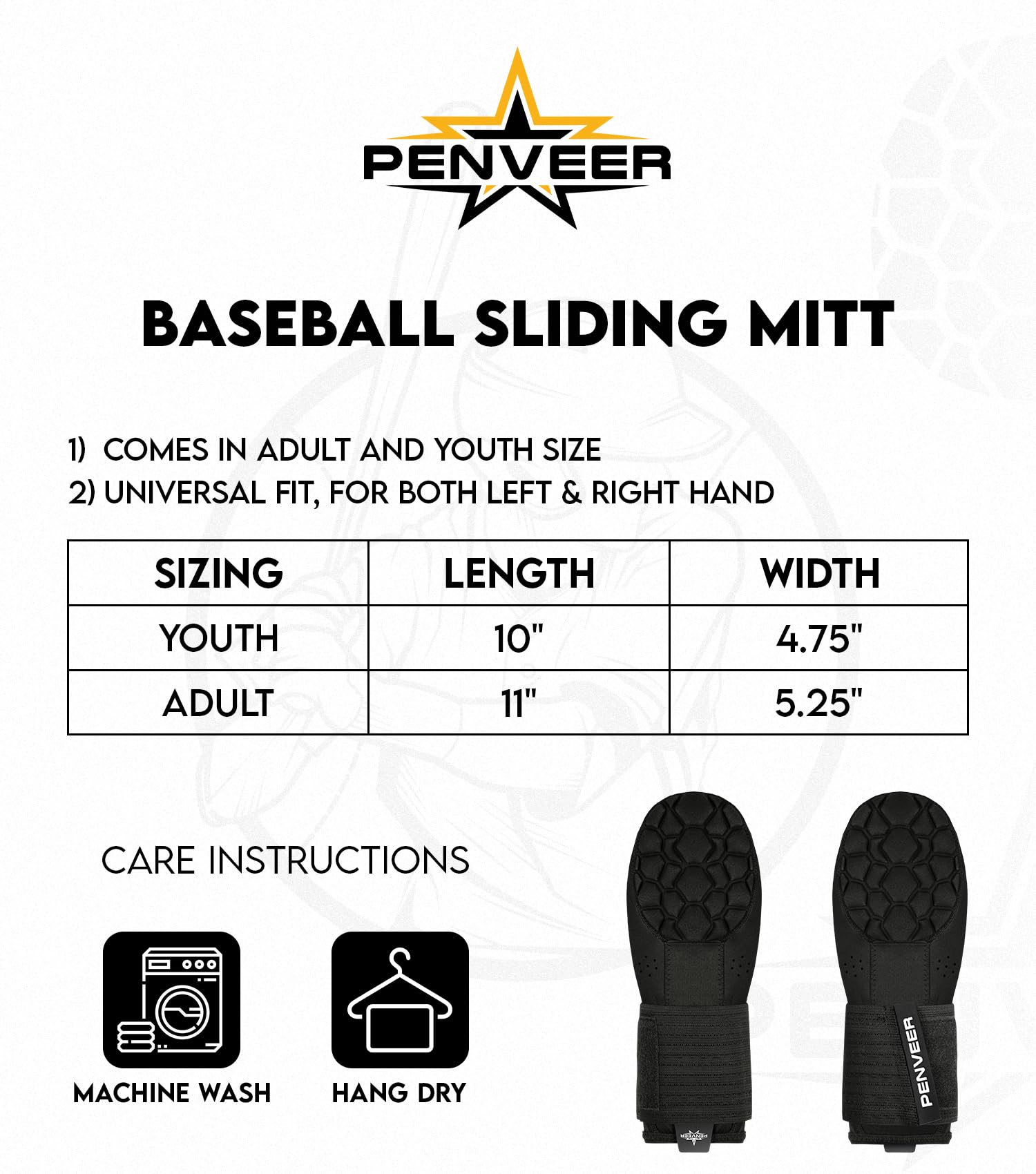 Penveer scale comparison next to base showing mitt size and coverage