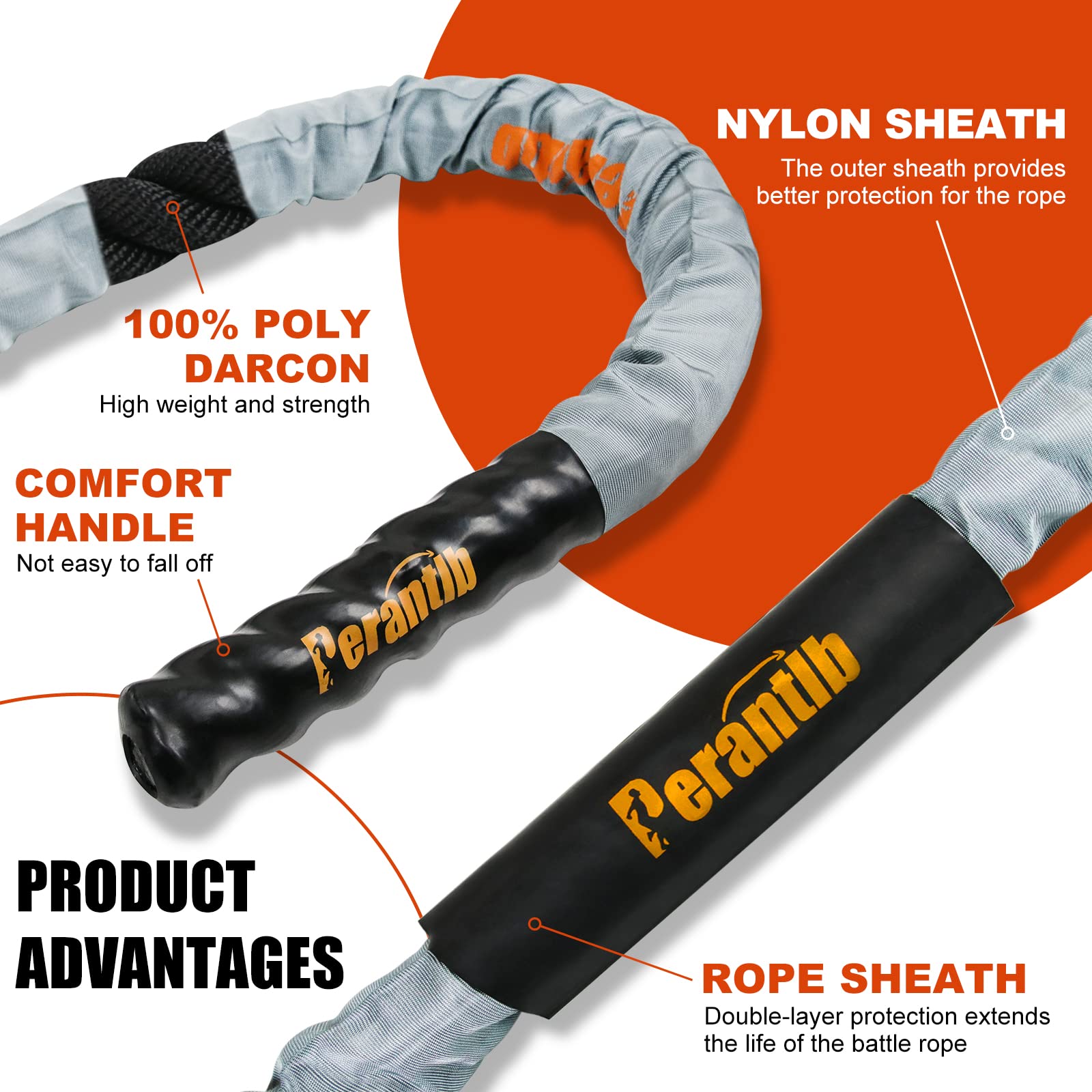 Perantlb close-up of 8.7-inch heat-shrink handle demonstrating secure non-slip grip benefit