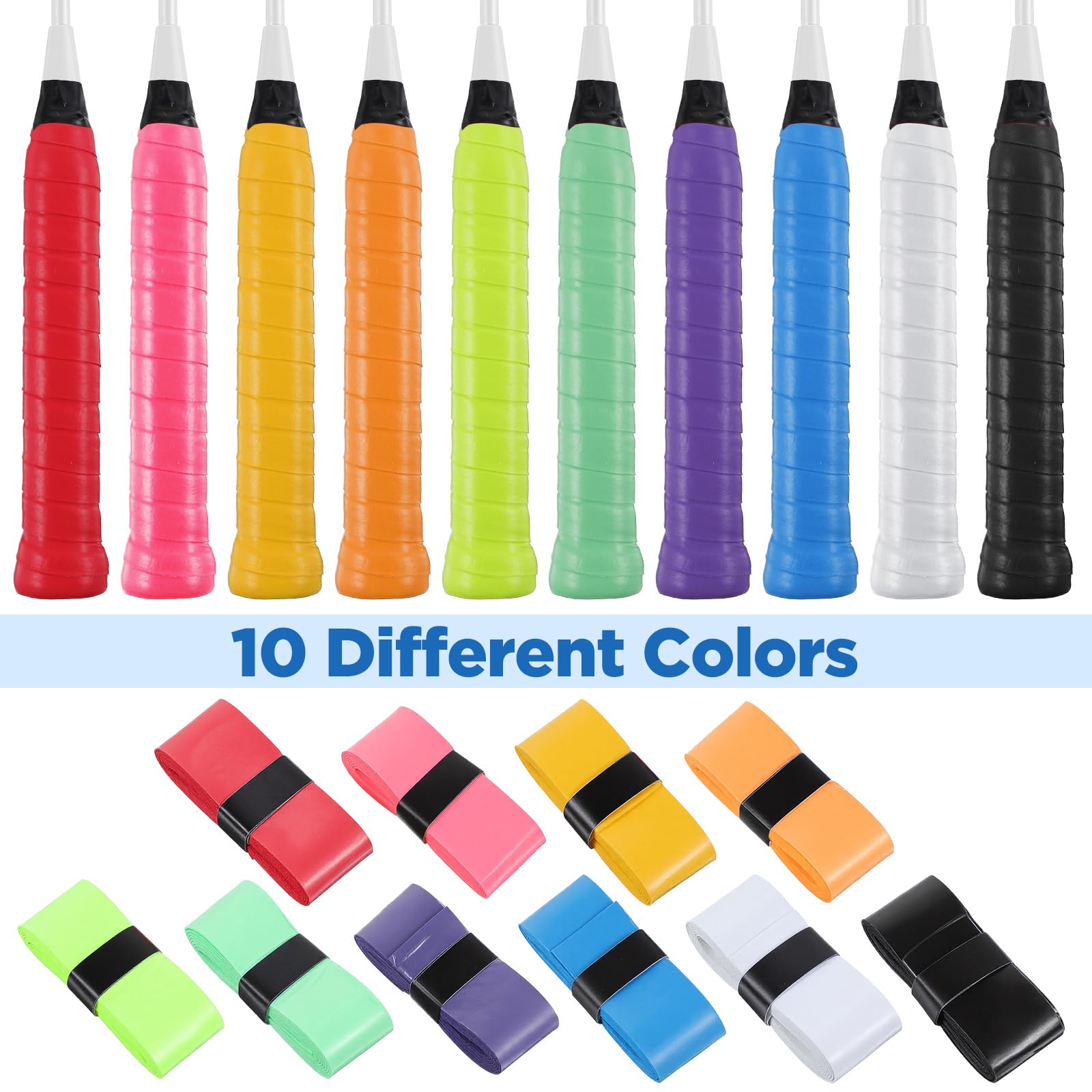 PercyEffie arranged ten-color overgrips for easy selection and organization