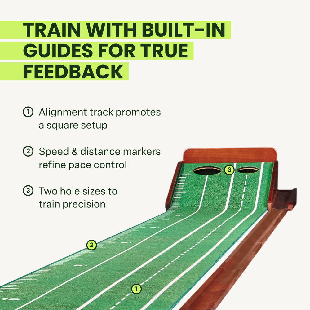 Perfect Practice magnetized ball return mechanism returning putts efficiently for uninterrupted reps