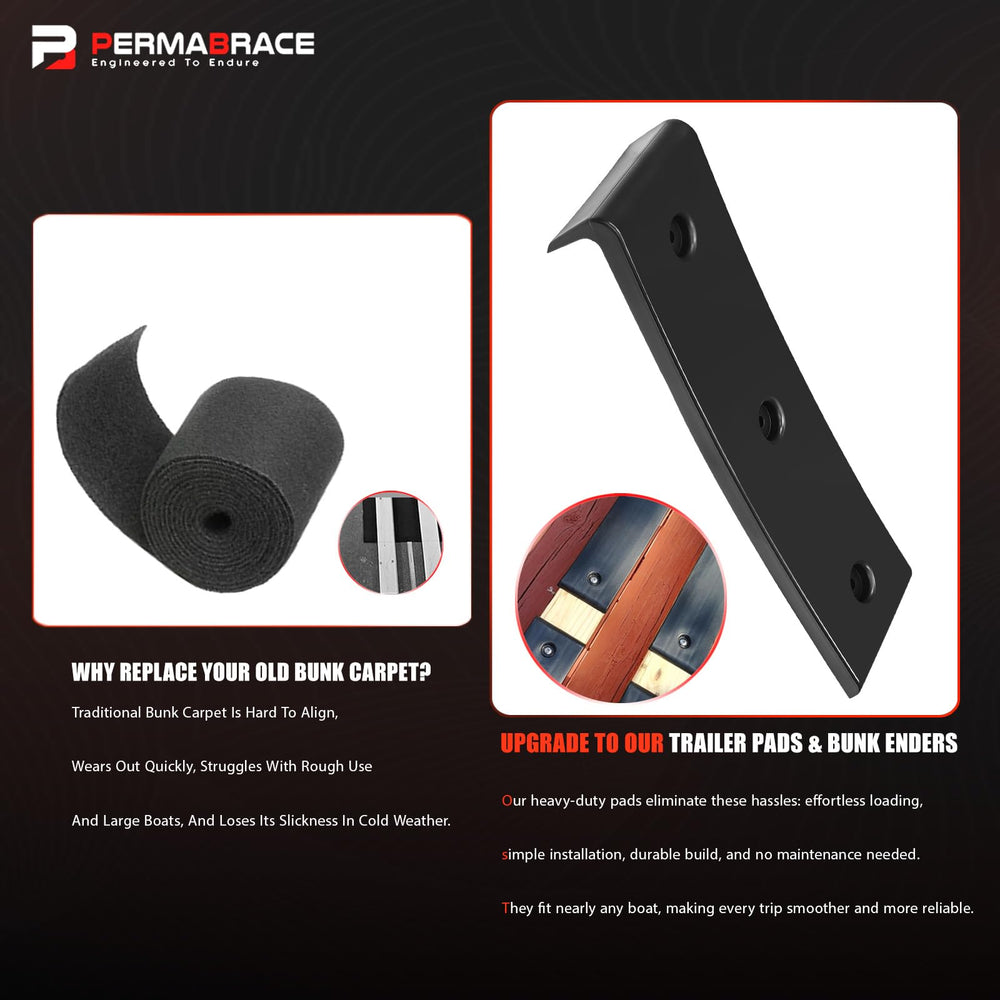Permabrace pads installed on trailer demonstrating smooth boat loading benefit